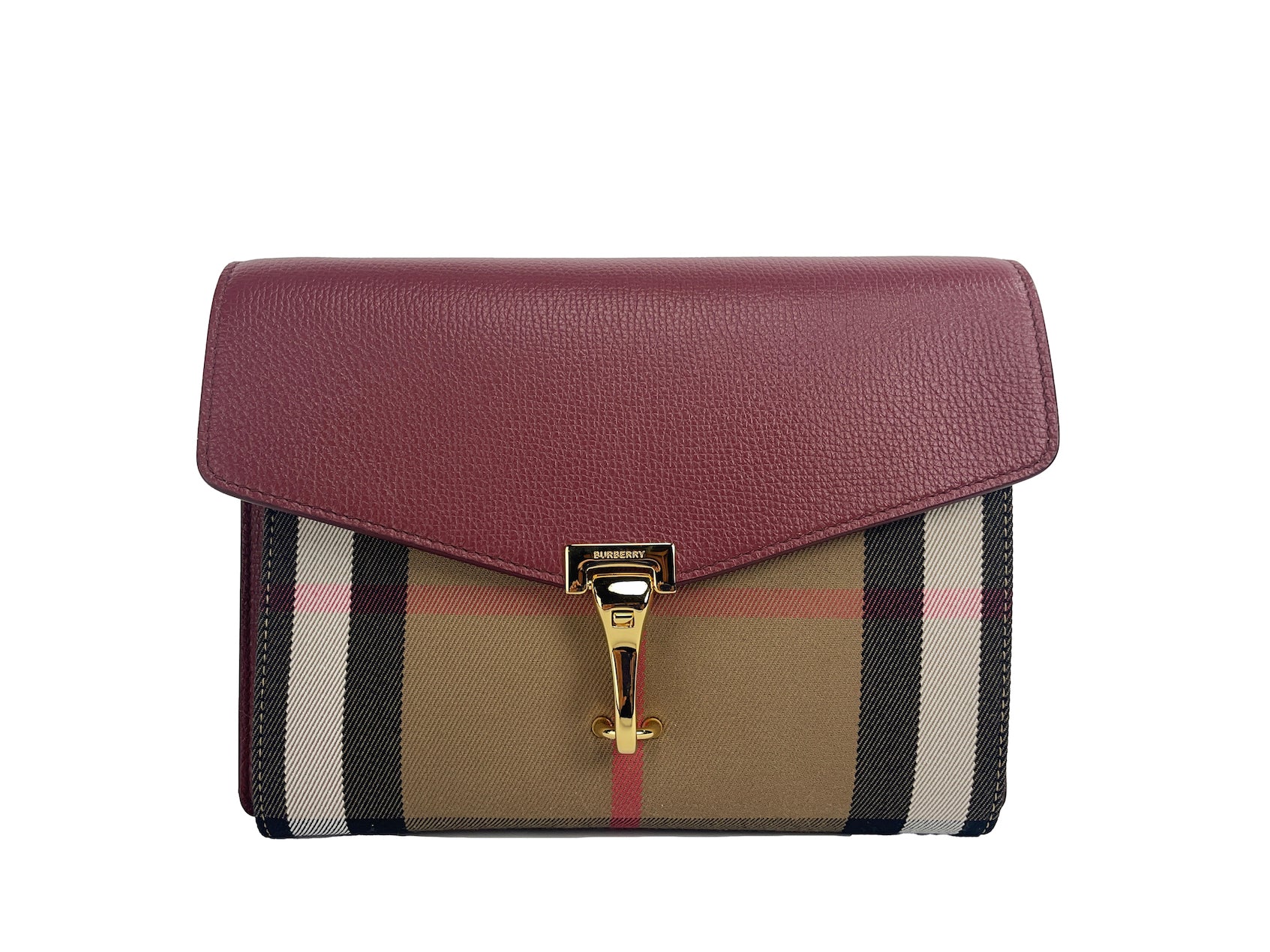 Burberry Macken Small Crimson House Check Leather Crossbody Bag - DEA STILOSA MILANO