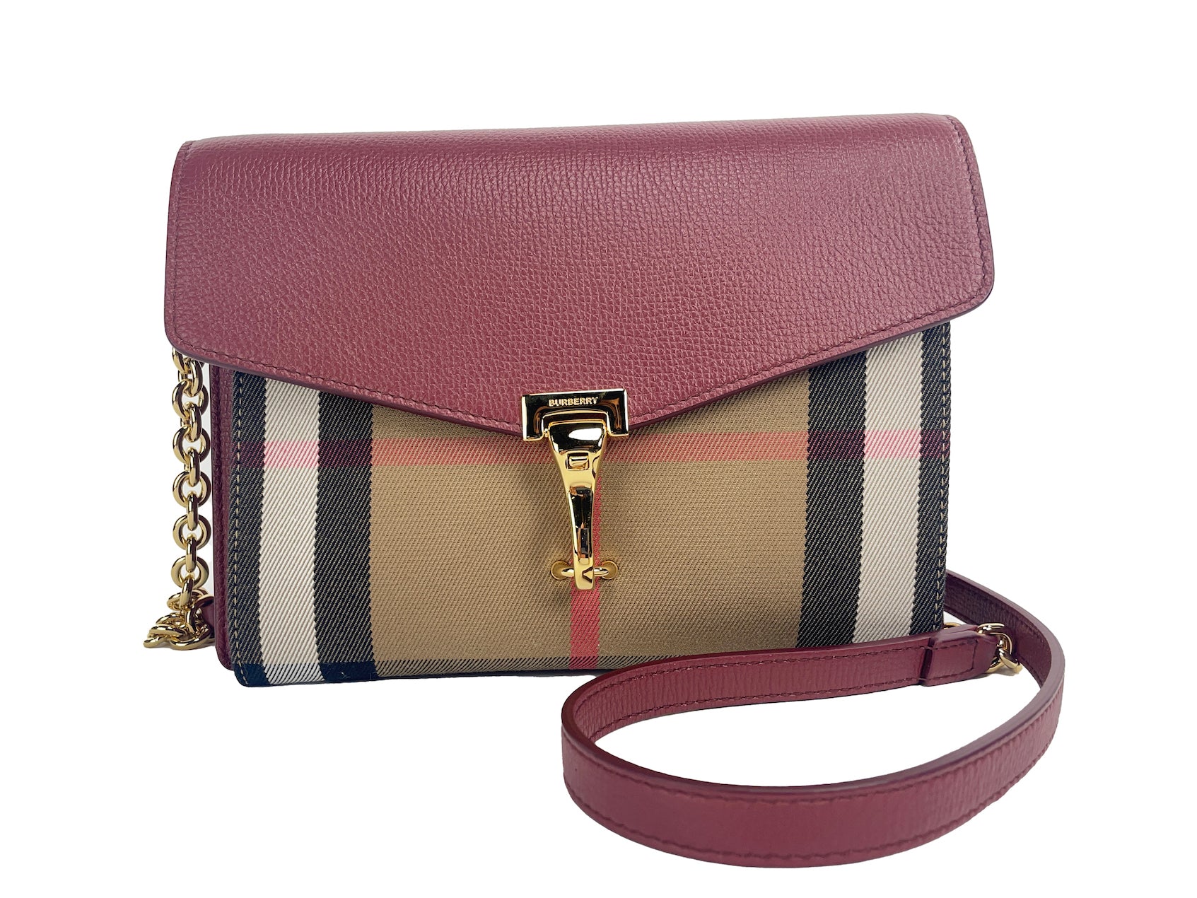 Burberry Macken Small Crimson House Check Leather Crossbody Bag - DEA STILOSA MILANO