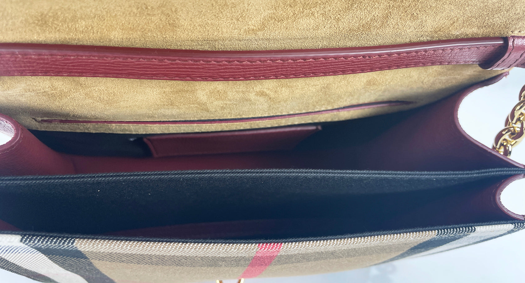 Burberry Macken Small Crimson House Check Leather Crossbody Bag - DEA STILOSA MILANO