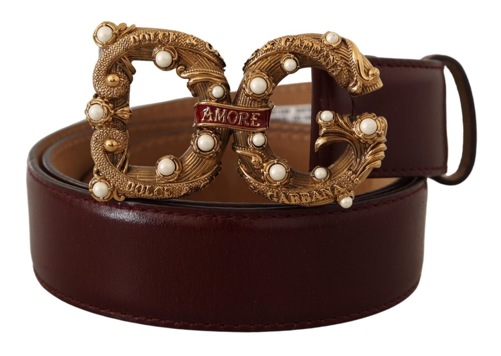Dolce & Gabbana Elegant Bordeaux Leather Amore Belt - DEA STILOSA MILANO