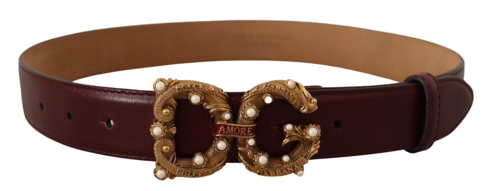 Dolce & Gabbana Elegant Bordeaux Leather Amore Belt - DEA STILOSA MILANO