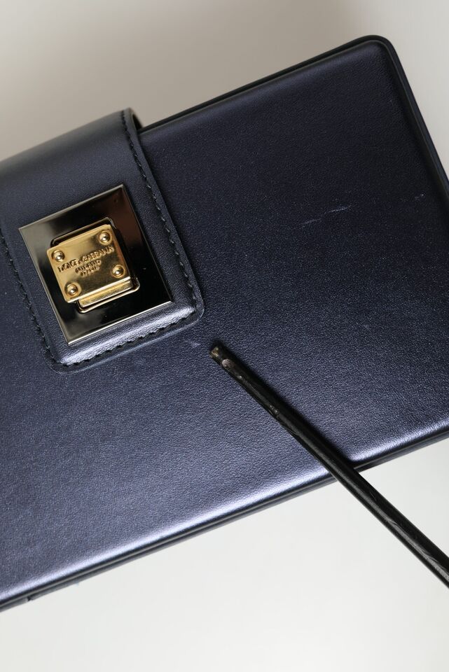 Dolce & Gabbana Elegant Dark Blue Lambskin Leather Box Bag - DEA STILOSA MILANO