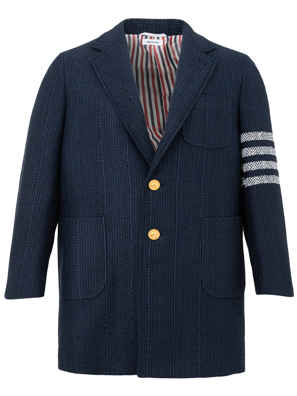 Thom Browne Chesterfield Overcoat Blue in Tweed - DEA STILOSA MILANO