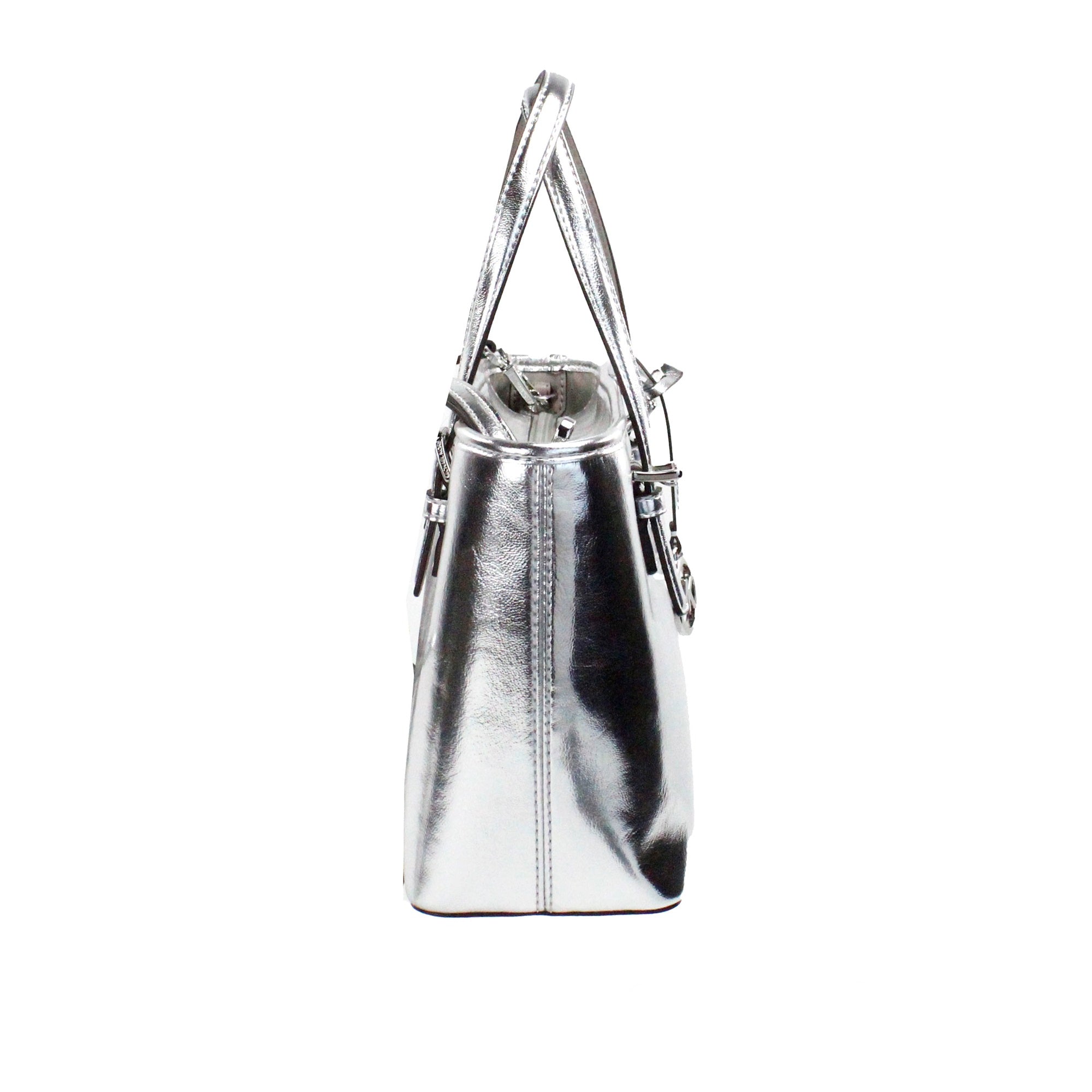Michael Kors Jet Set Silver Metallic XS Carryall Top Zip Tote Bag Purse - DEA STILOSA MILANO