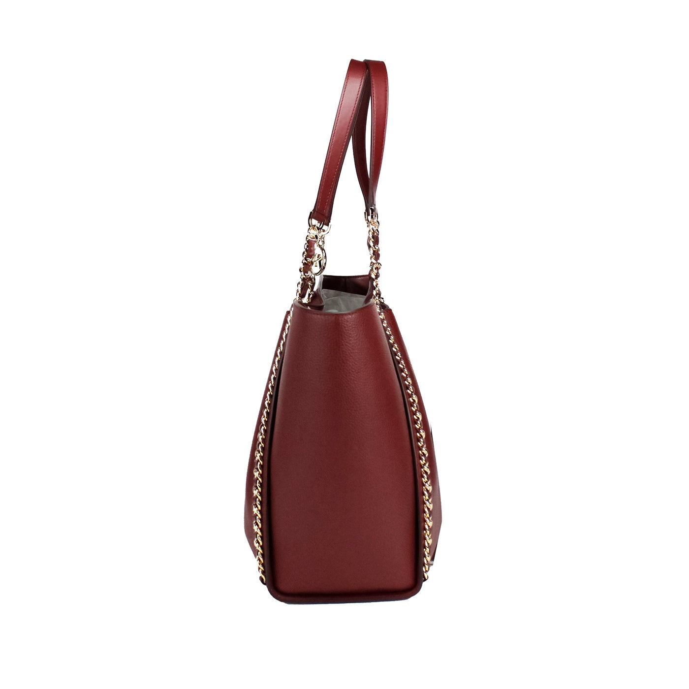 Michael Kors Mina Large Dark Cherry Leather Belted Chain Inlay Tote Bag - DEA STILOSA MILANO