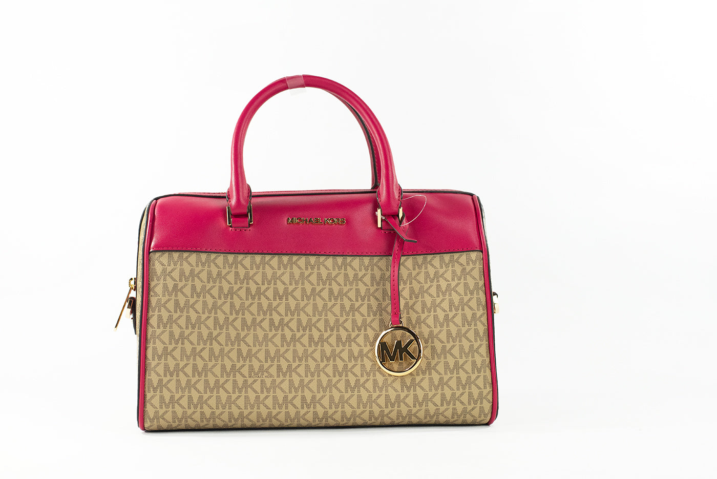 Michael Kors Travel Medium Carmine Pink Signature PVC Duffle Crossbody Bag Purse - DEA STILOSA MILANO