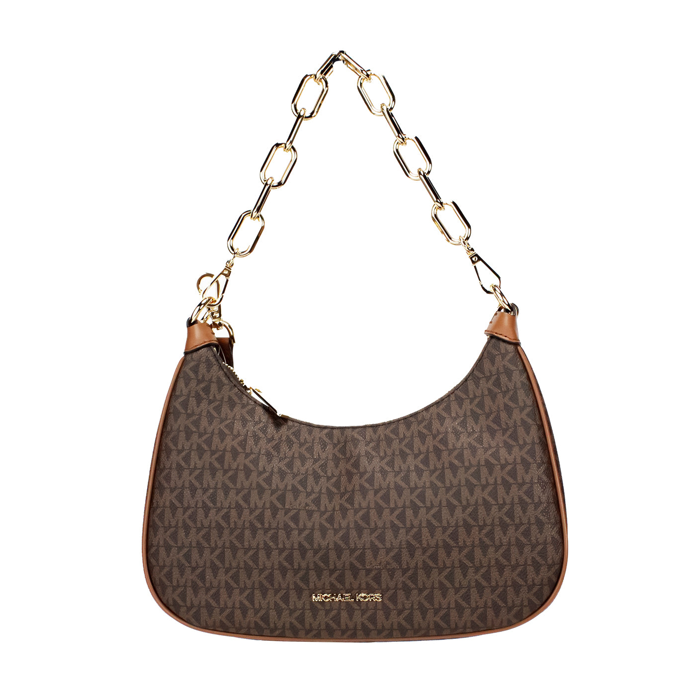 Michael Kors Cora Large Brown PVC Zip Pouchette Chain Shoulder Crossbody Bag - DEA STILOSA MILANO