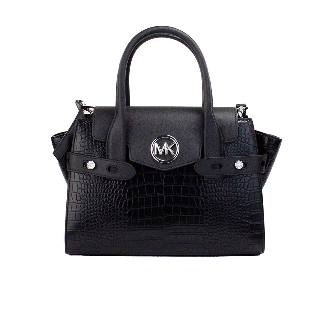 Michael Kors Carmen Medium Black Embossed Leather Satchel Purse Bag - DEA STILOSA MILANO