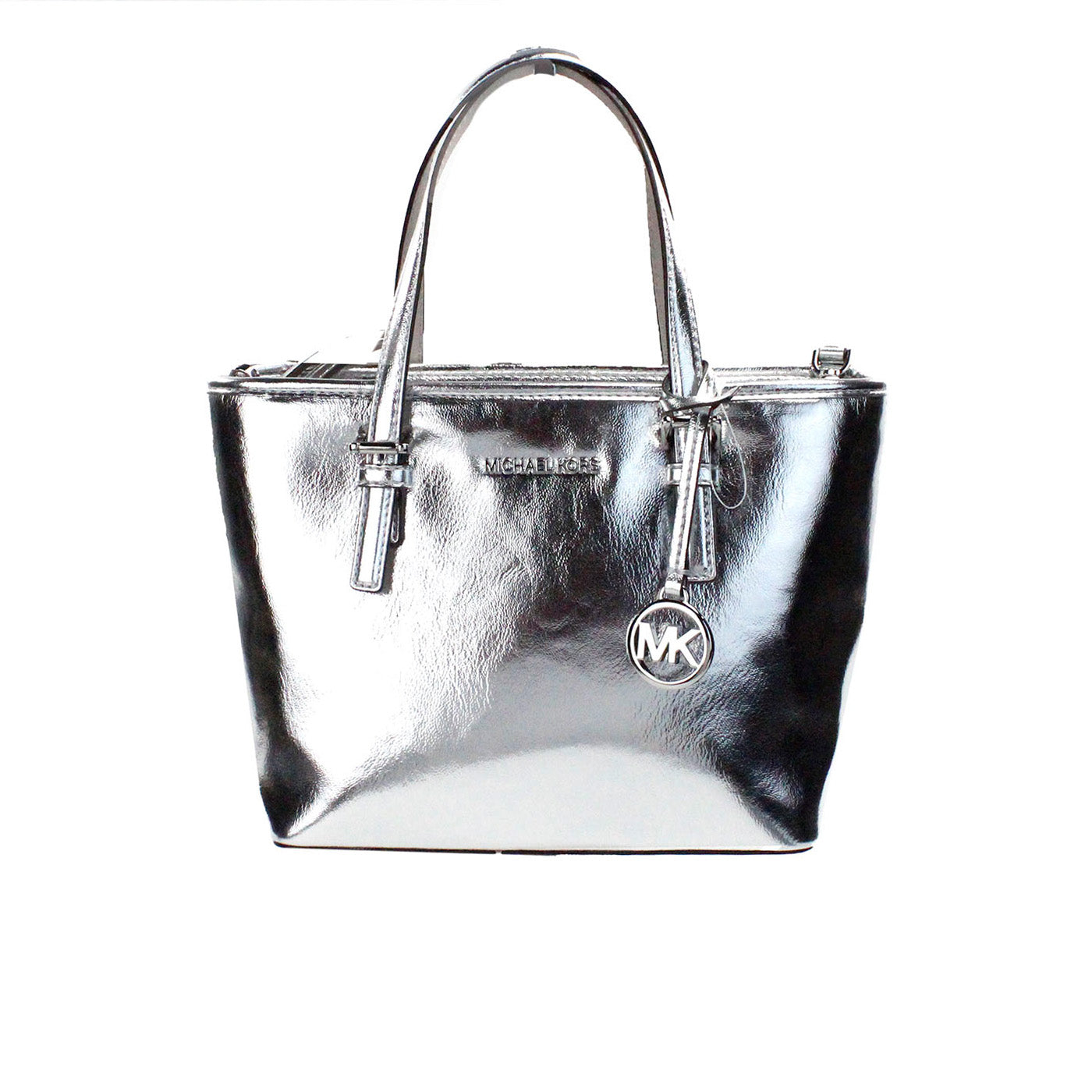 Michael Kors Jet Set Silver Metallic XS Carryall Top Zip Tote Bag Purse - DEA STILOSA MILANO