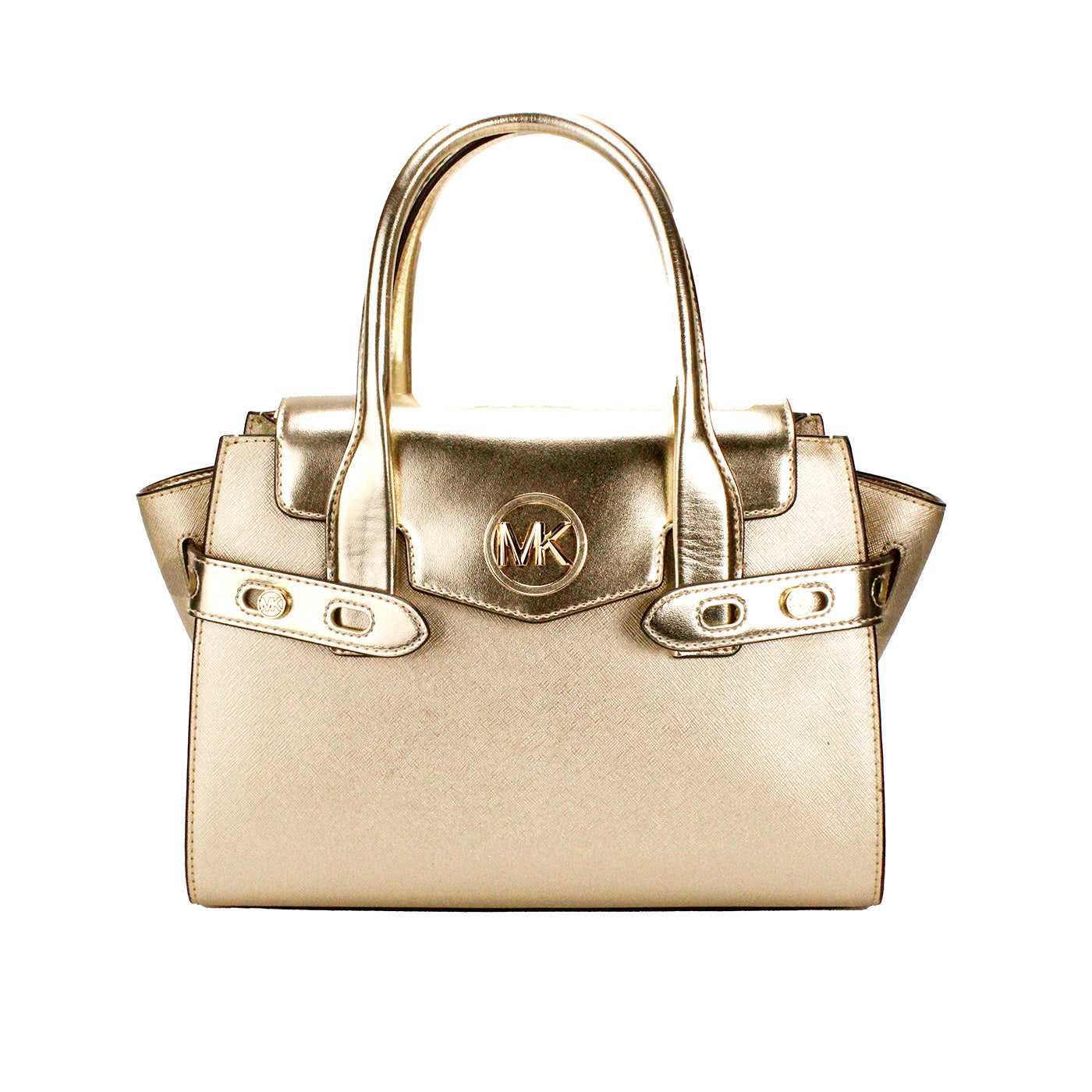 Michael Kors Carmen Medium Pale Gold Saffiano Leather Satchel Purse Bag - DEA STILOSA MILANO