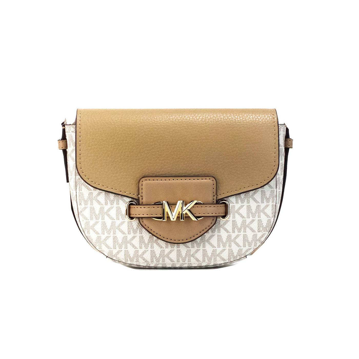 Michael Kors Reed Small Camel Signature PVC Flap Saddle Crossbody Bag - DEA STILOSA MILANO