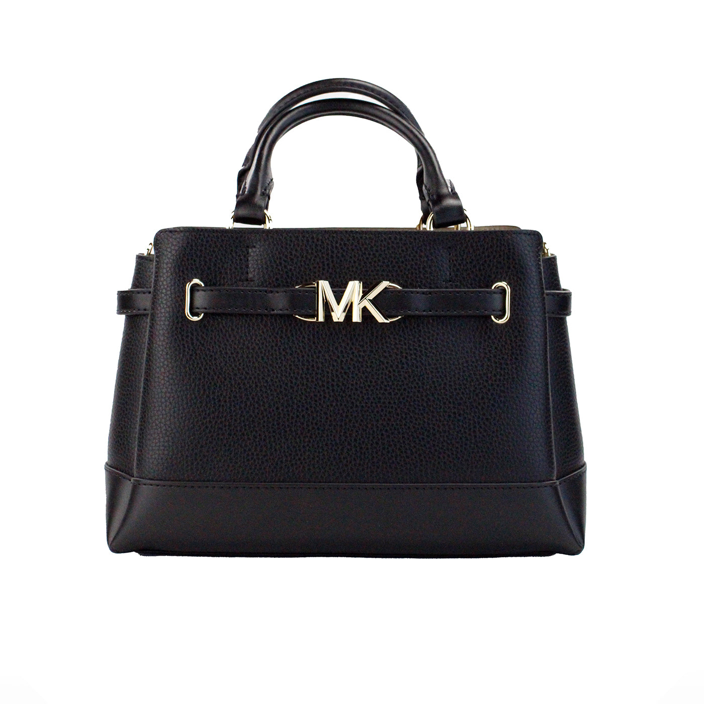Michael Kors Reed Small Black Leather Center Zip Belted Satchel Bag Purse - DEA STILOSA MILANO