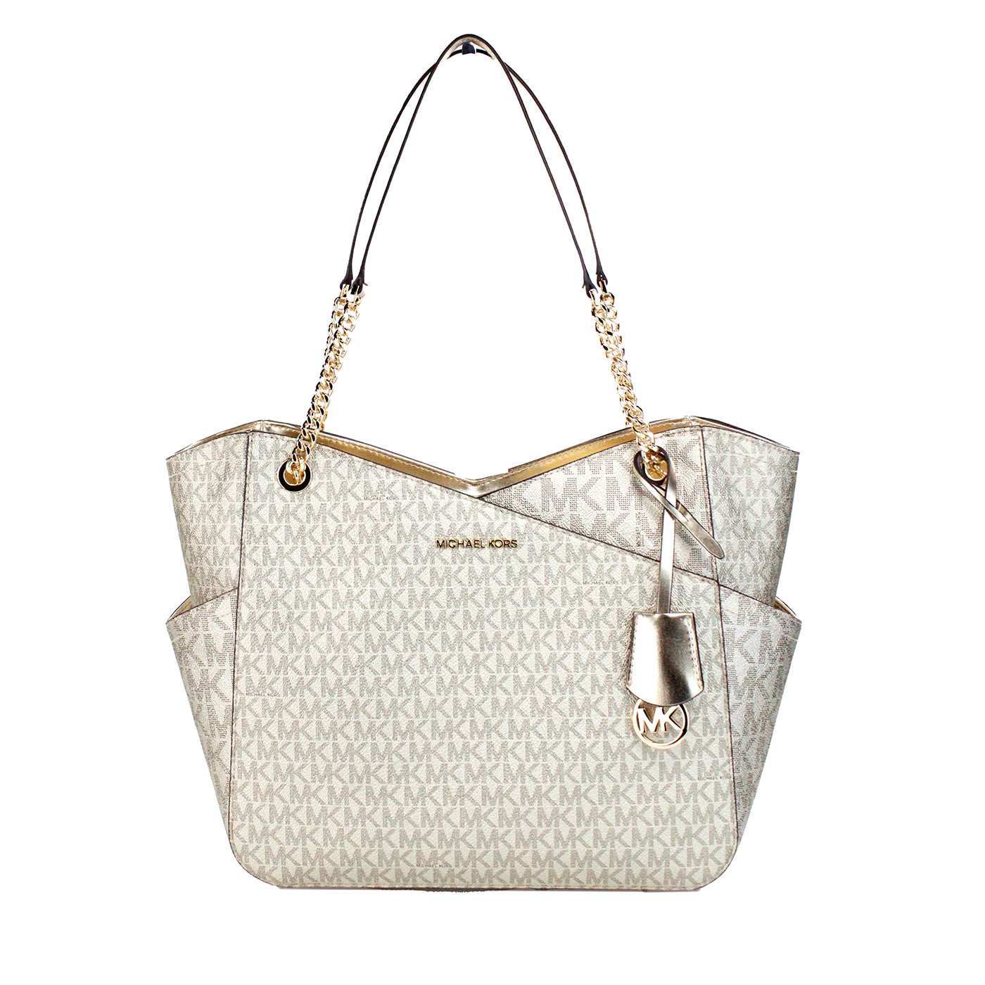 Michael Kors Jet Set Large Pale Gold Signature X Cross Chain Shoulder Tote Bag - DEA STILOSA MILANO
