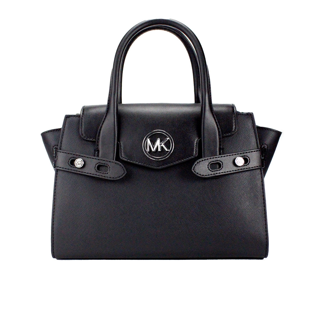 Michael Kors Carmen Medium Black Silver Saffiano Leather Satchel Hand Bag Purse - DEA STILOSA MILANO