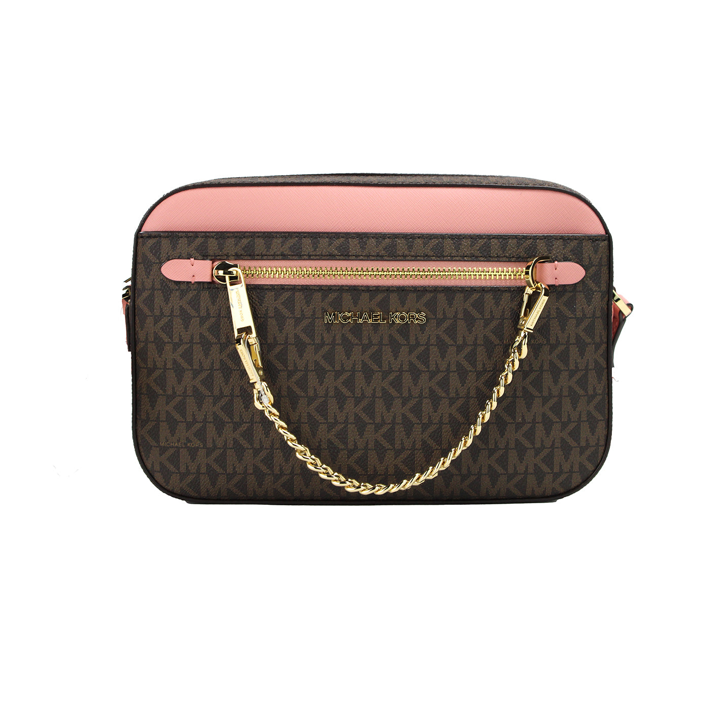 Michael Kors Jet Set Large East West Brown Primrose PVC Zip Chain Crossbody Bag - DEA STILOSA MILANO