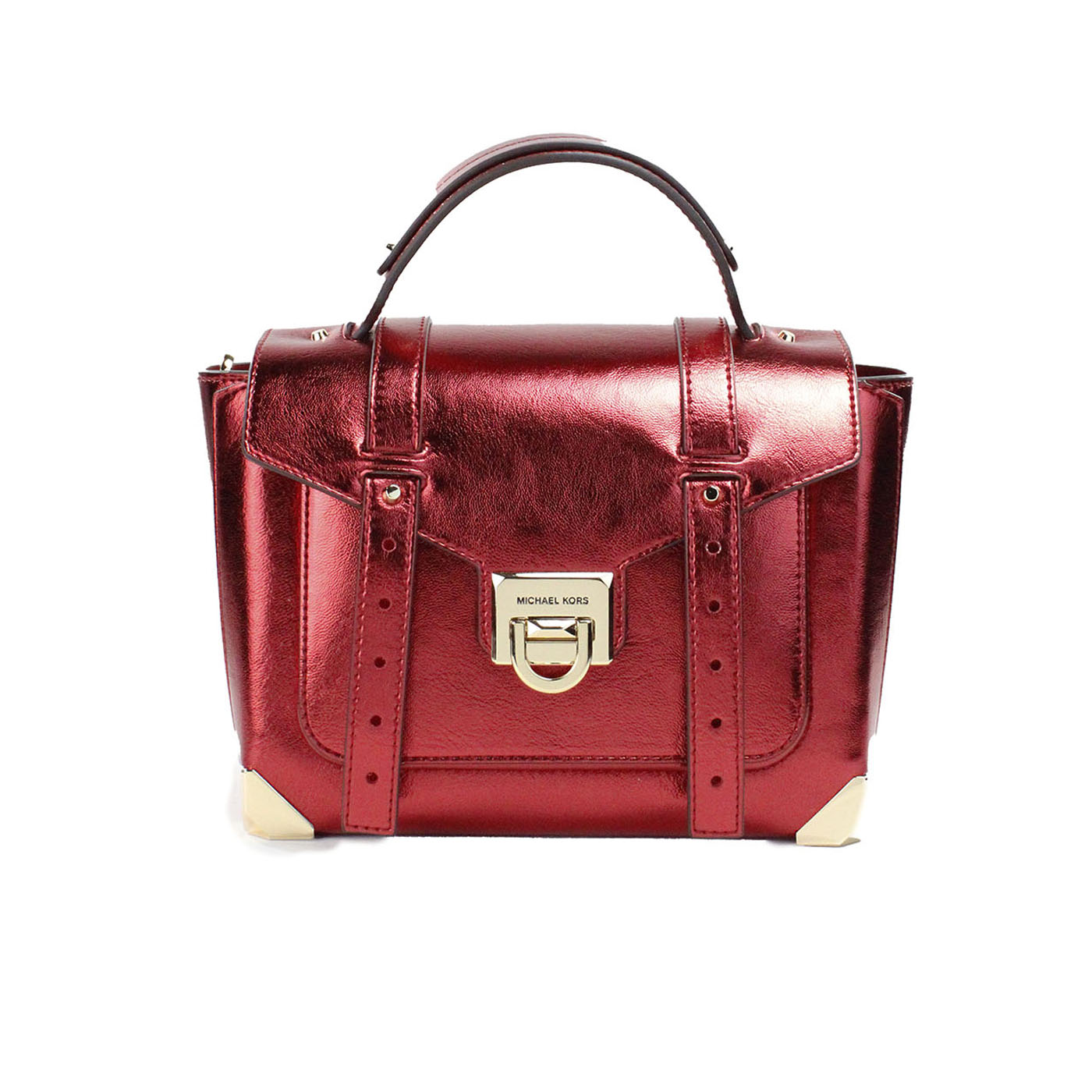 Michael Kors Manhattan Medium Crimson Leather Top Handle School Satchel Bag - DEA STILOSA MILANO