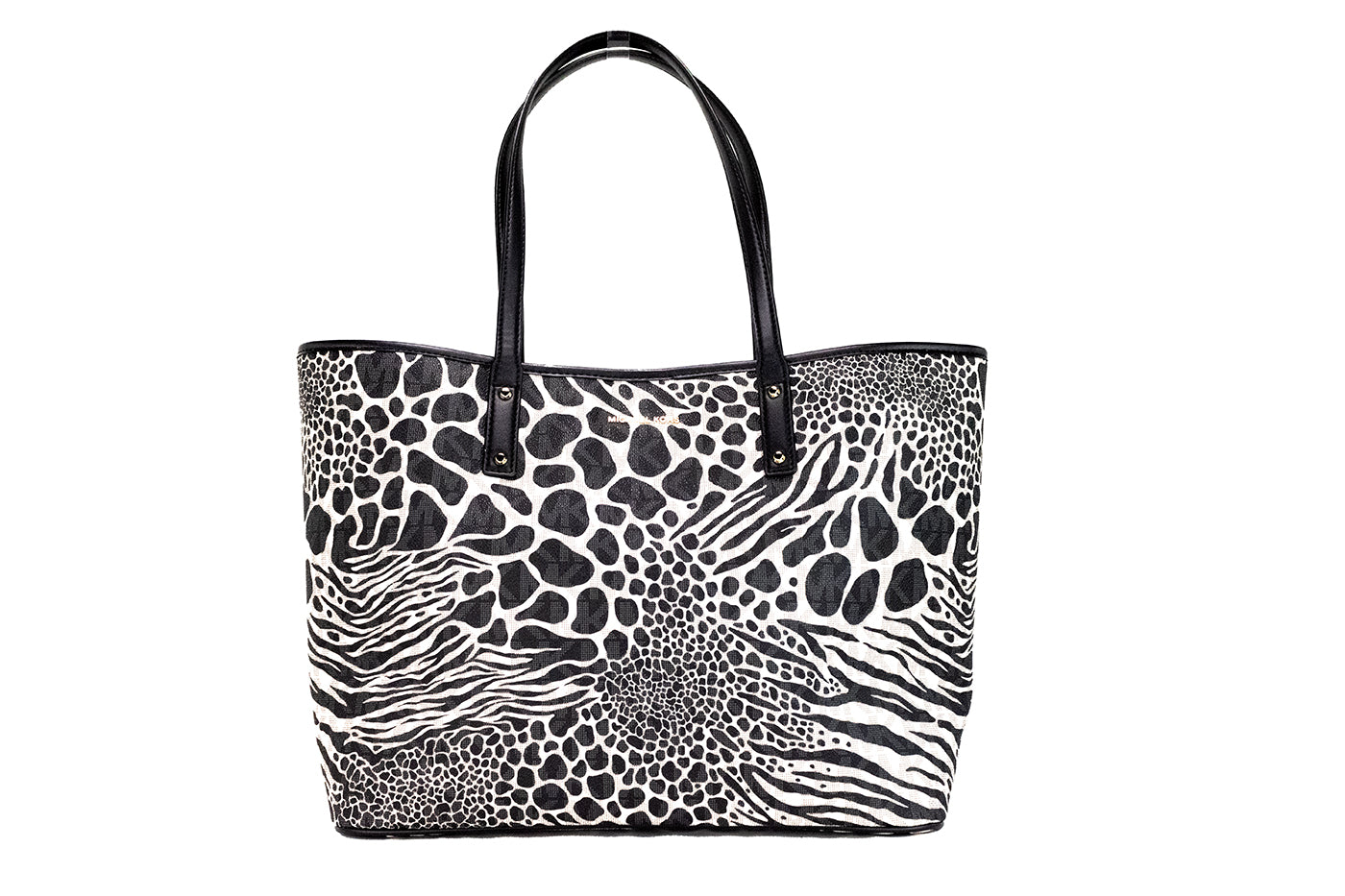 Michael Kors Carter Large Black Animal Print PVC Open Tote Shoulder Purse Bag - DEA STILOSA MILANO