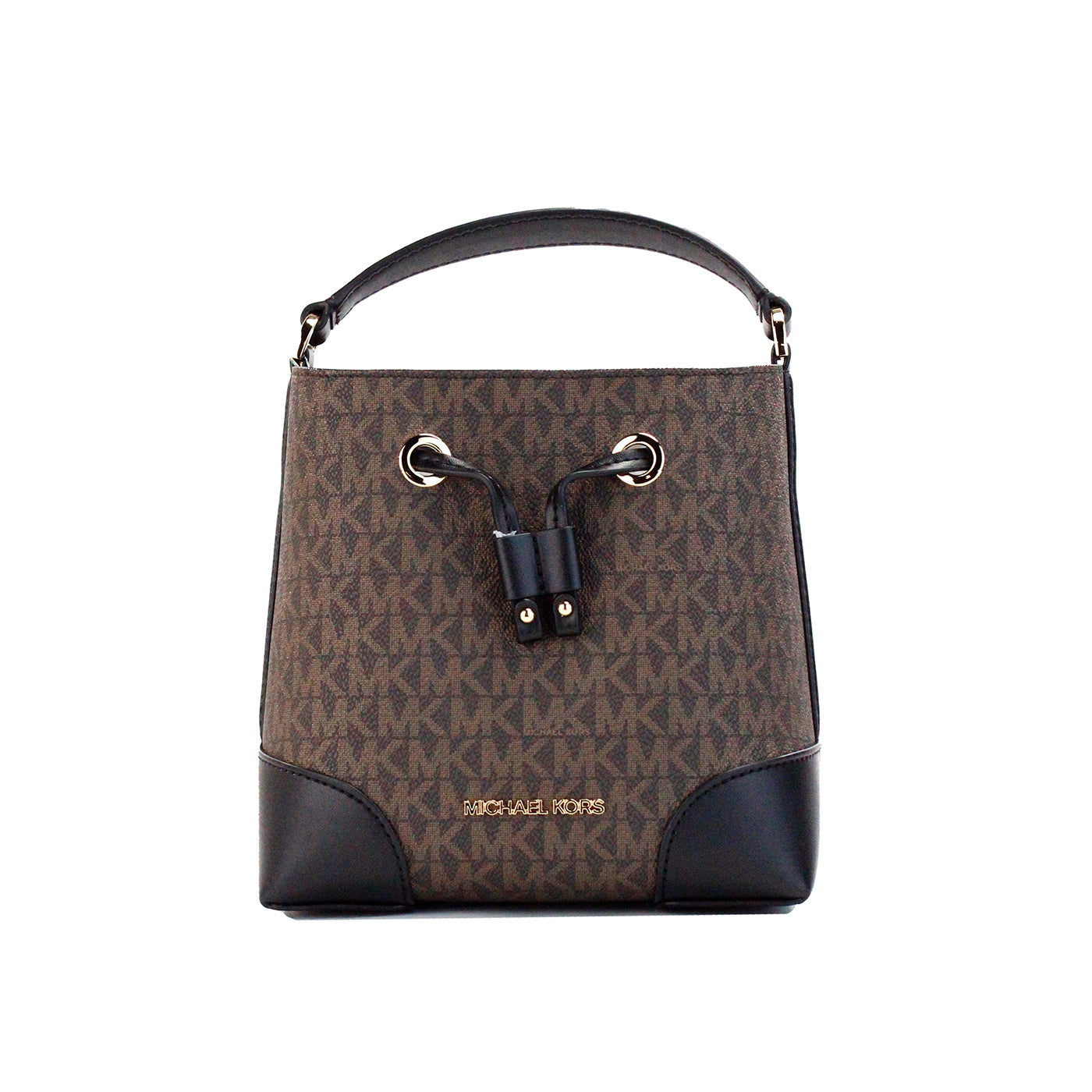 Michael Kors Mercer Small Brown Black Signature Leather Bucket Crossbody Bag - DEA STILOSA MILANO