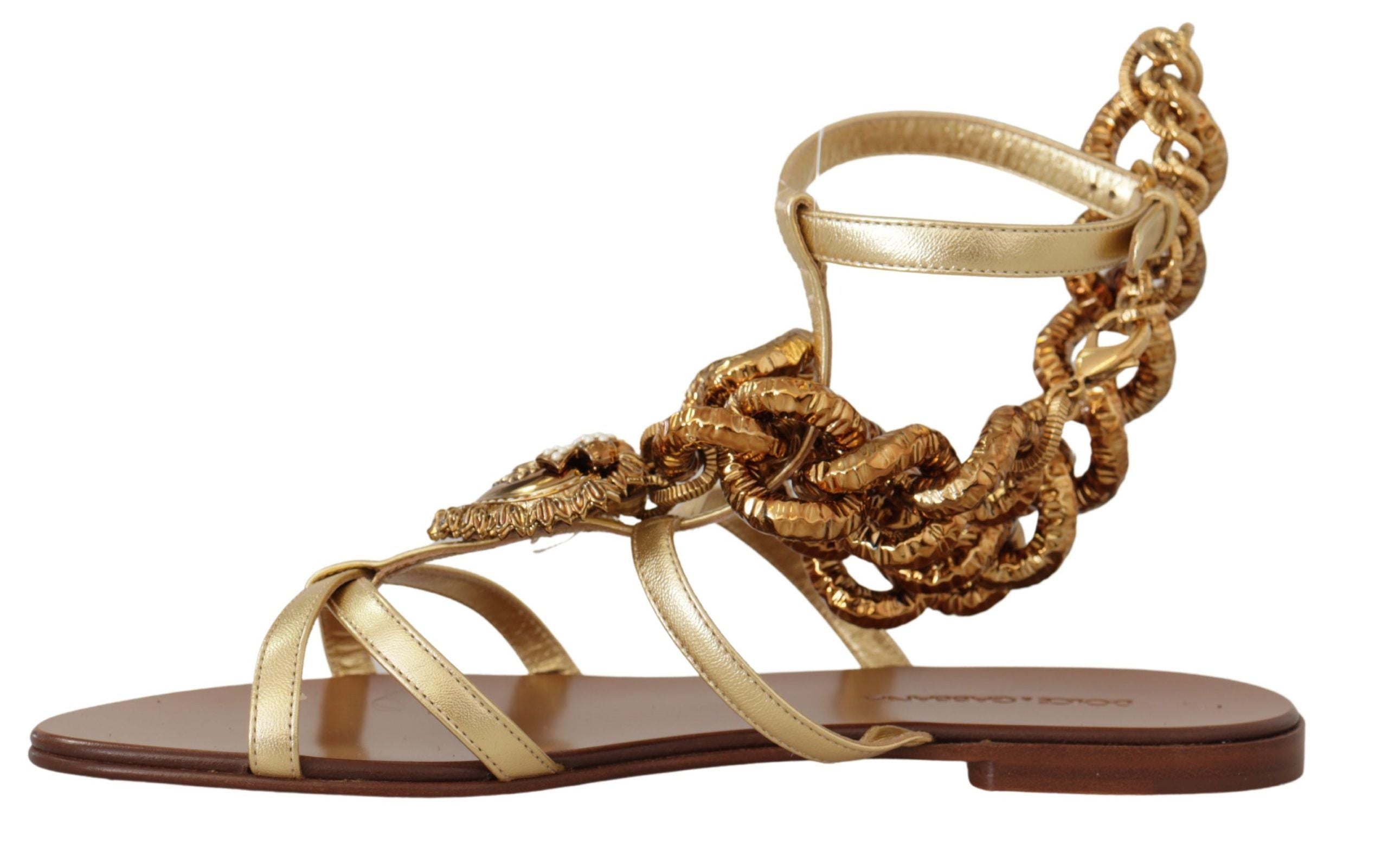 Dolce & Gabbana Gold Leather Devotion Flats Sandals - DEA STILOSA MILANO
