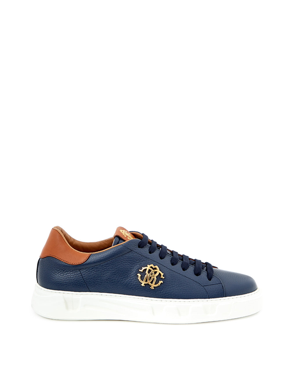 Roberto Cavalli Blue Leather Sneakers with Gold Logo - DEA STILOSA MILANO