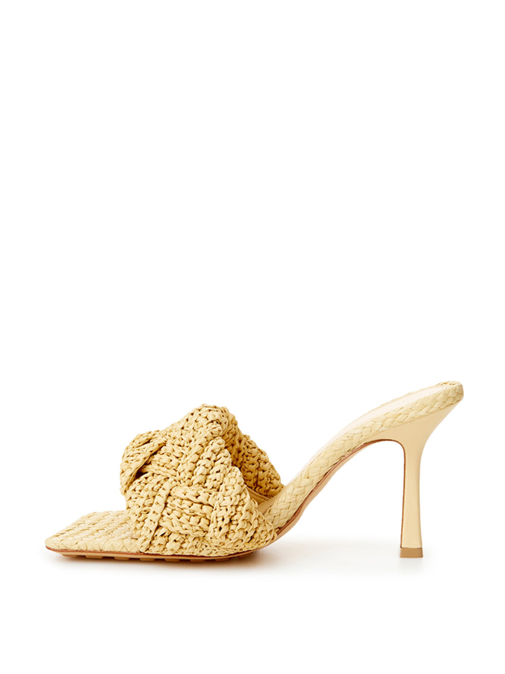 Bottega Veneta Beige Raffia Heeled Sandal Mule with Intreccio - DEA STILOSA MILANO
