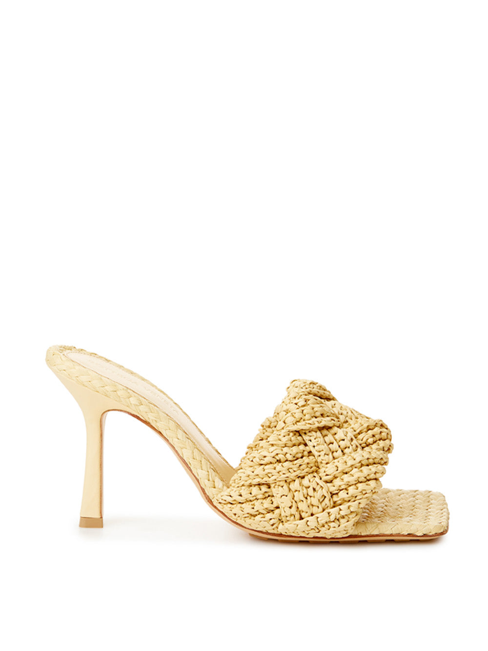 Bottega Veneta Beige Raffia Heeled Sandal Mule with Intreccio - DEA STILOSA MILANO