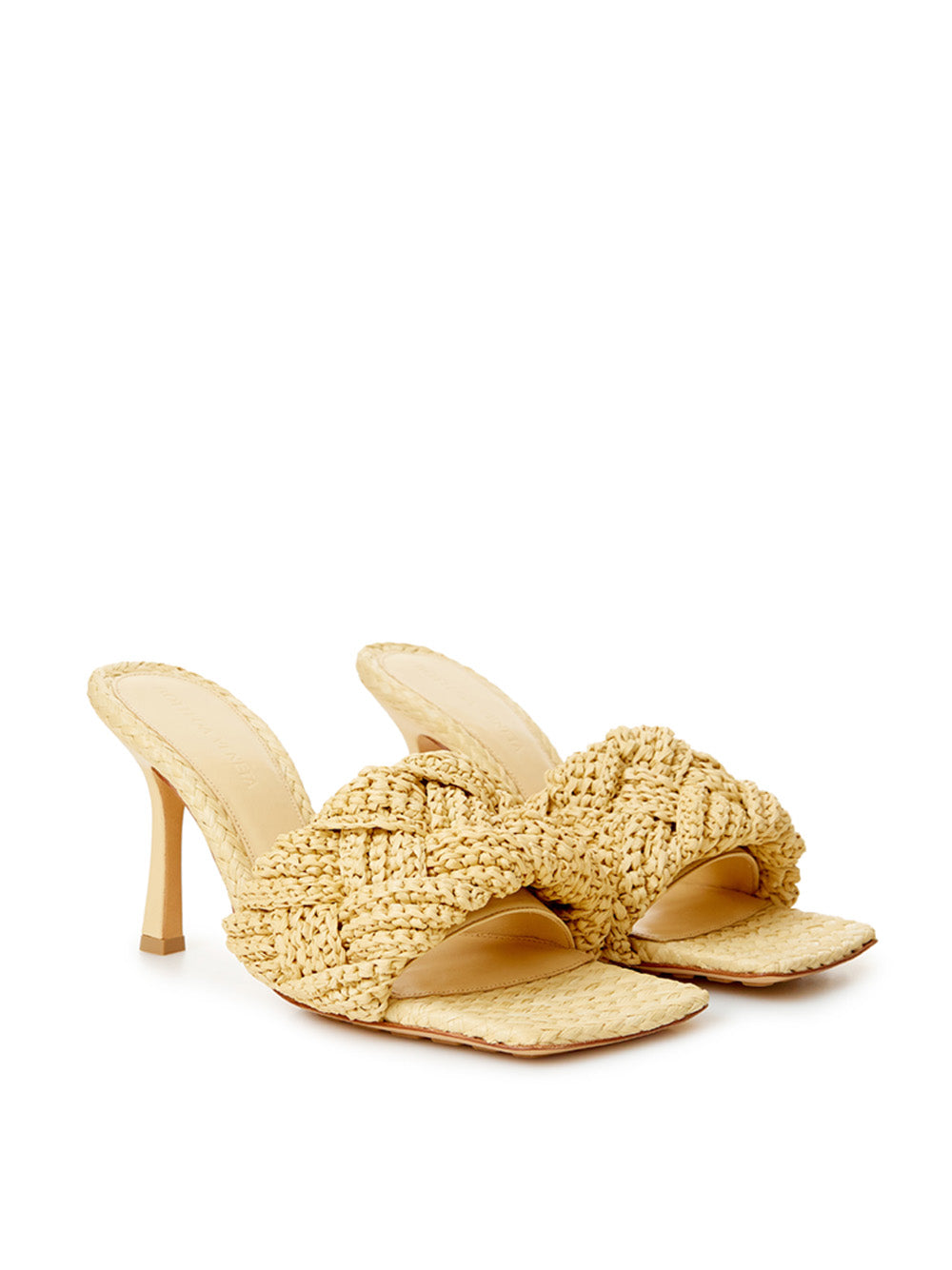 Bottega Veneta Beige Raffia Heeled Sandal Mule with Intreccio - DEA STILOSA MILANO