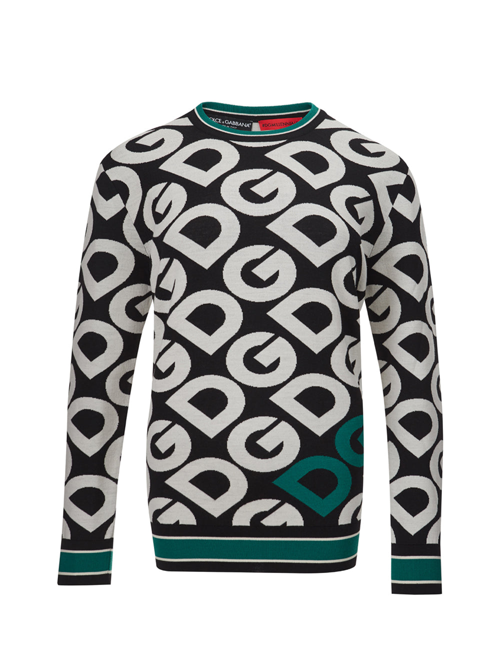 Dolce & Gabbana Black Wool Sweater with White Logo Allover - DEA STILOSA MILANO