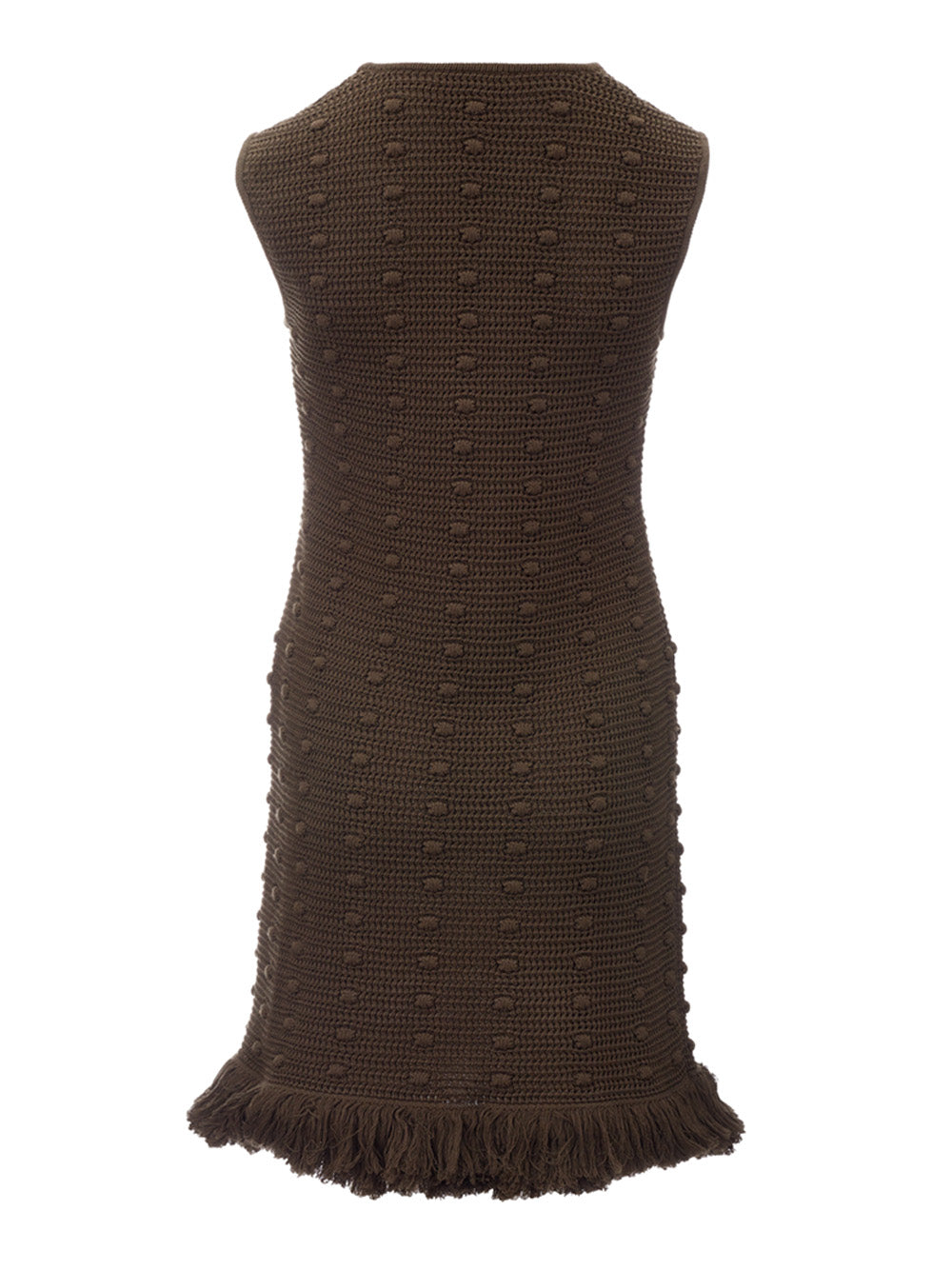 Bottega Veneta Knitted Olive Green Dress with Pompom Details - DEA STILOSA MILANO