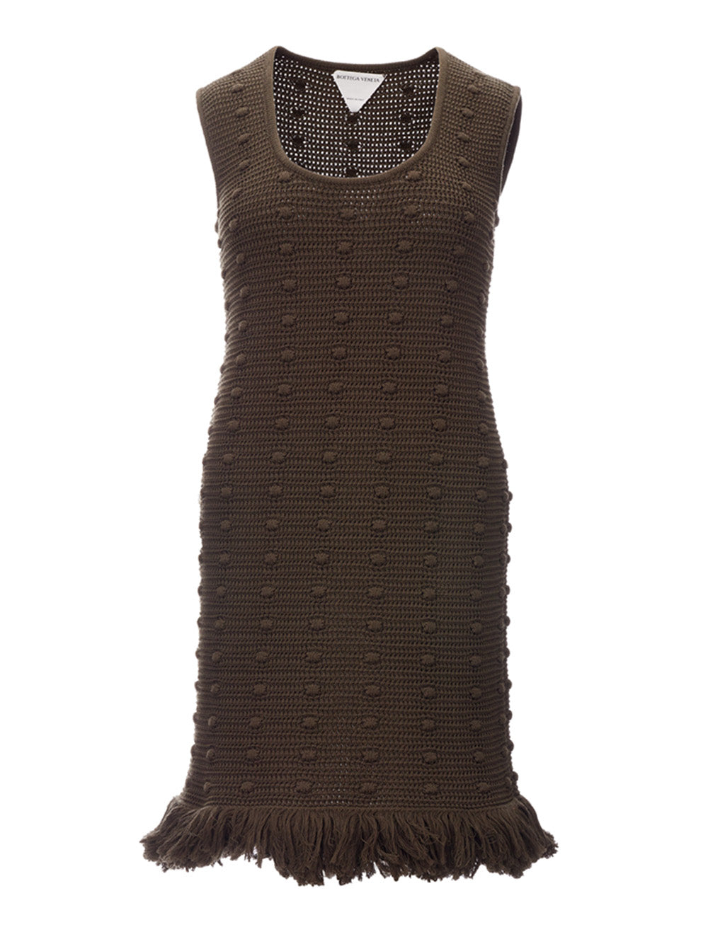 Bottega Veneta Knitted Olive Green Dress with Pompom Details - DEA STILOSA MILANO