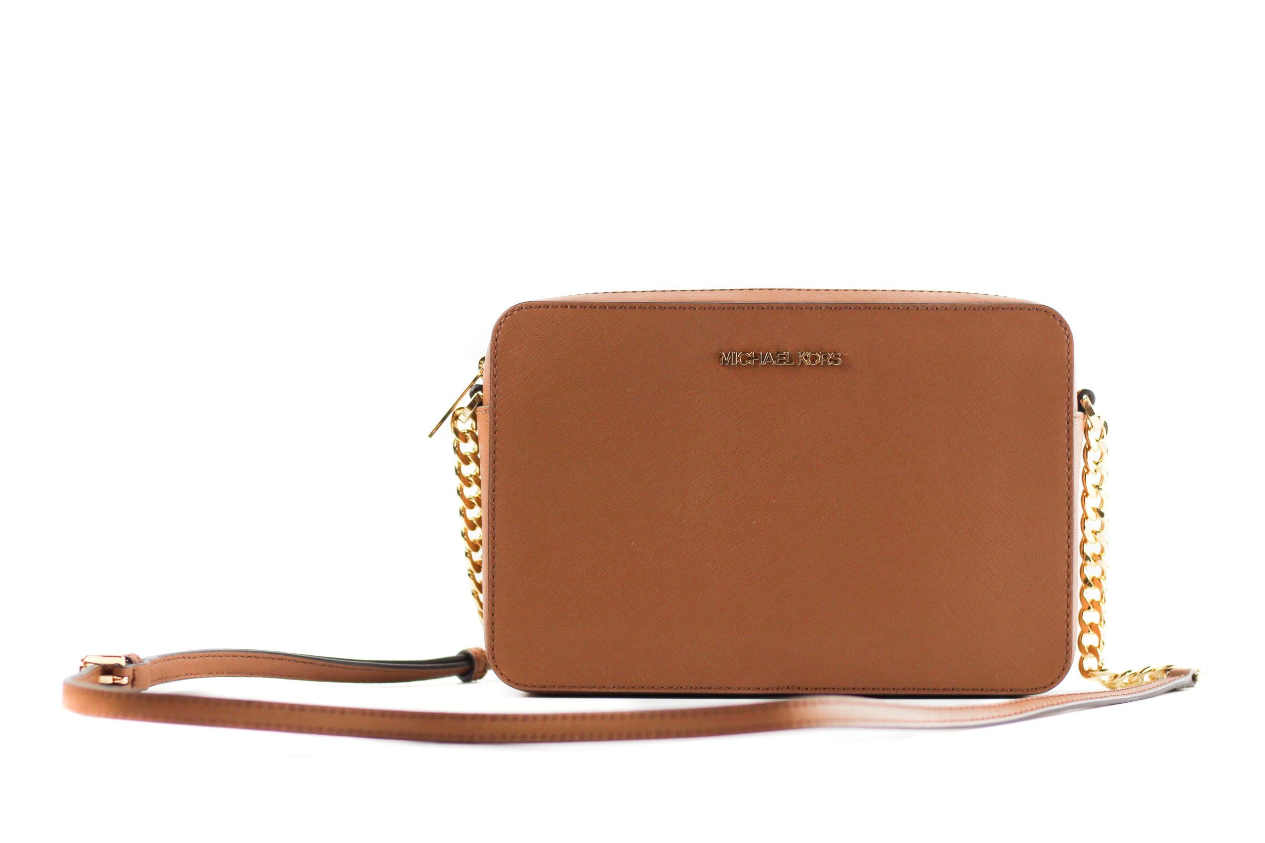 Michael Kors Jet Set Large East West Saffiano Leather Crossbody Bag Handbag (Luggage Solid/Gold) - DEA STILOSA MILANO