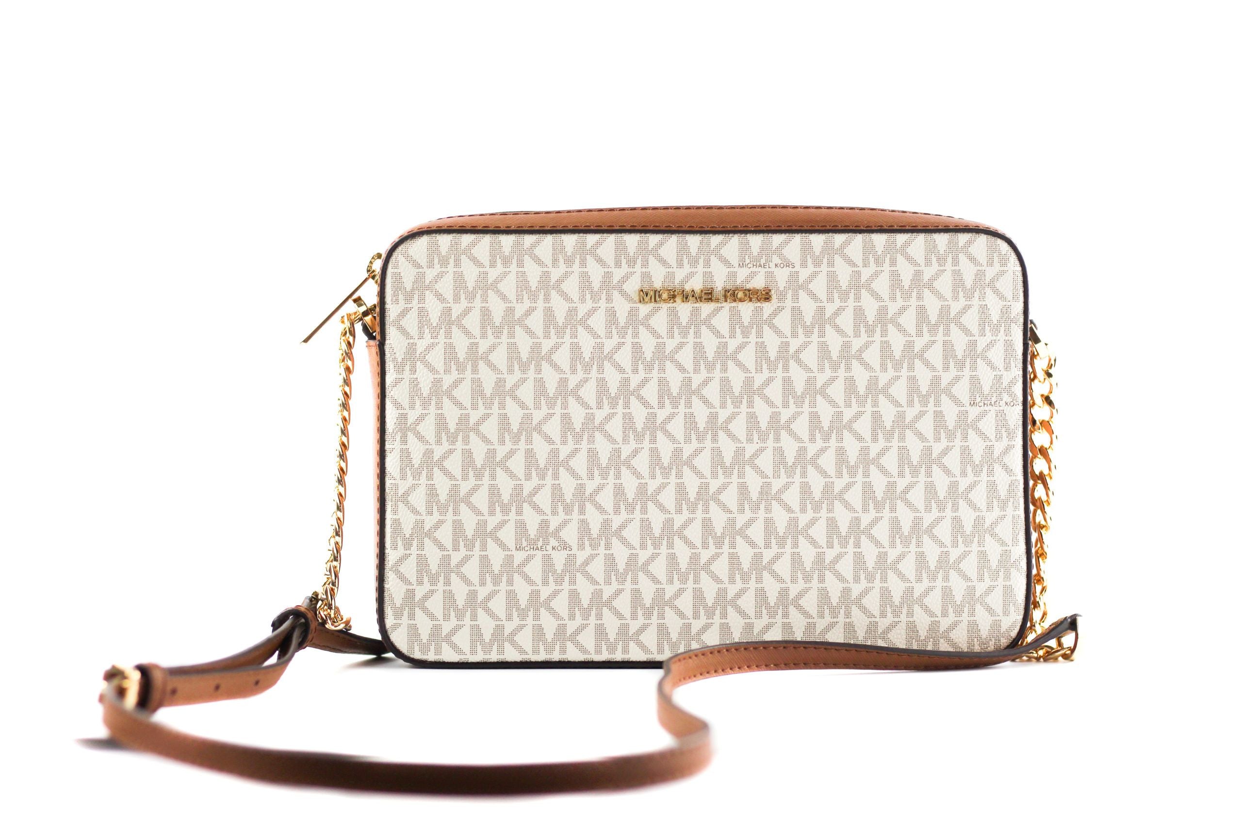 Michael Kors Jet Set Large East West Saffiano Leather Crossbody Bag Handbag (Vanilla Signature) - DEA STILOSA MILANO