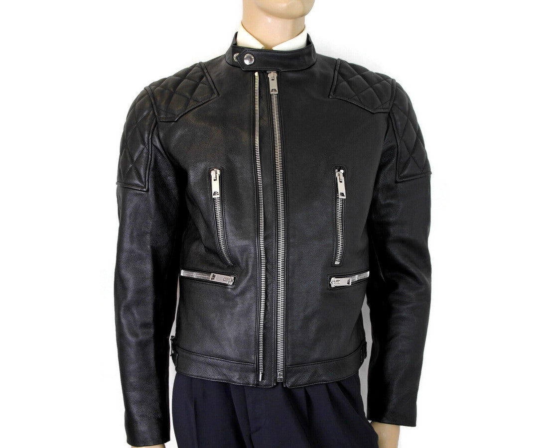 Burberry Burberry Men's Black Leather Diamond Quilted Biker Jacket - DEA STILOSA MILANO