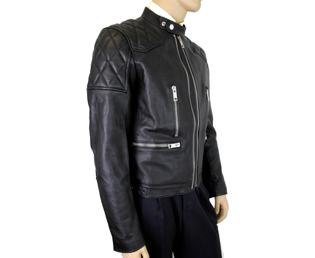 Burberry Burberry Men's Black Leather Diamond Quilted Biker Jacket - DEA STILOSA MILANO