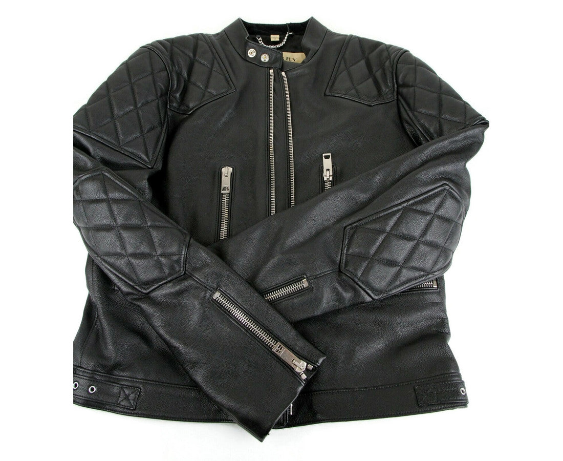 Burberry Burberry Men's Black Leather Diamond Quilted Biker Jacket - DEA STILOSA MILANO