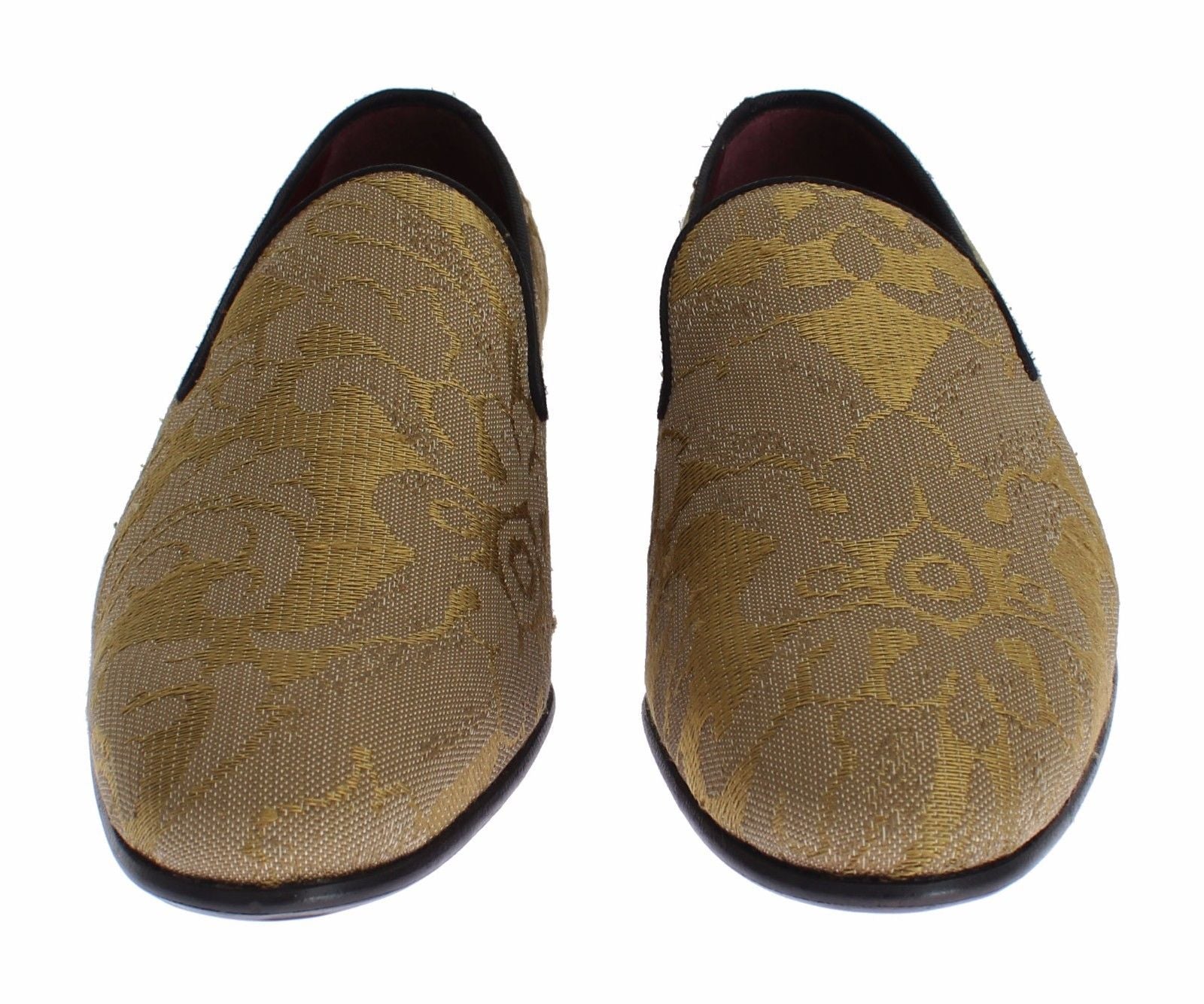 Dolce & Gabbana Yellow Gold Silk Baroque Loafers Shoes - DEA STILOSA MILANO