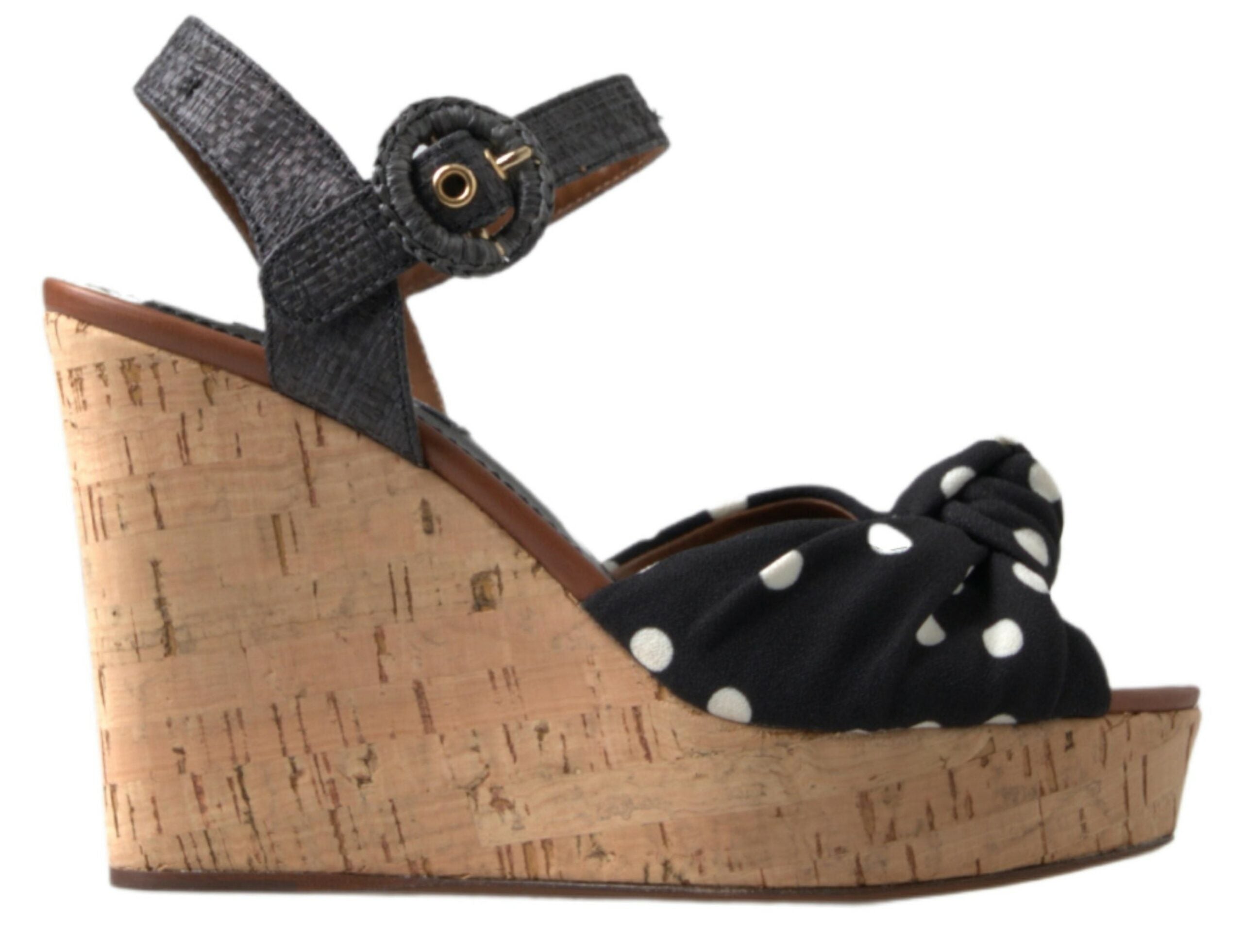 Dolce & Gabbana Black Wedges Polka Dotted Ankle Strap Shoes Sandals - DEA STILOSA MILANO