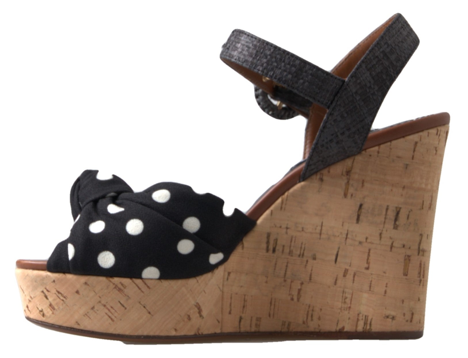 Dolce & Gabbana Black Wedges Polka Dotted Ankle Strap Shoes Sandals - DEA STILOSA MILANO