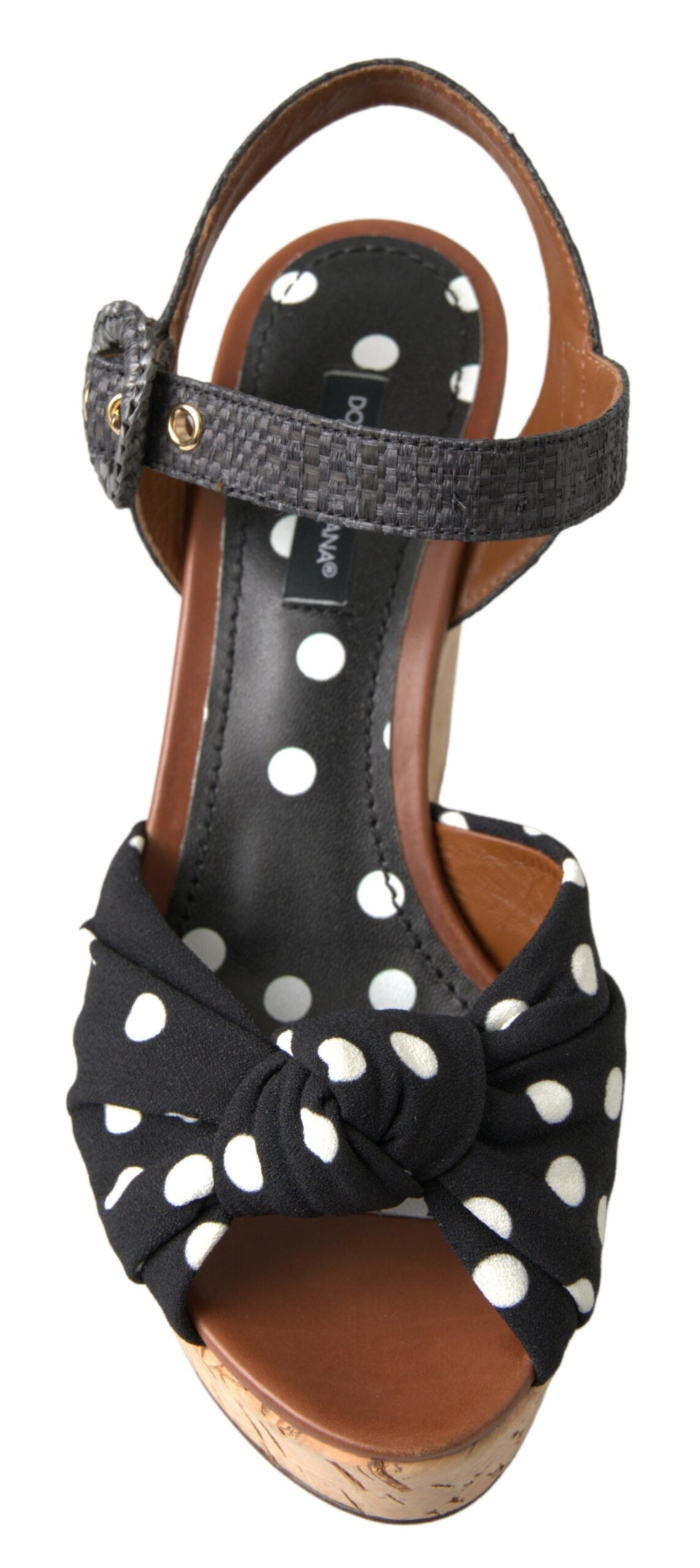 Dolce & Gabbana Black Wedges Polka Dotted Ankle Strap Shoes Sandals - DEA STILOSA MILANO