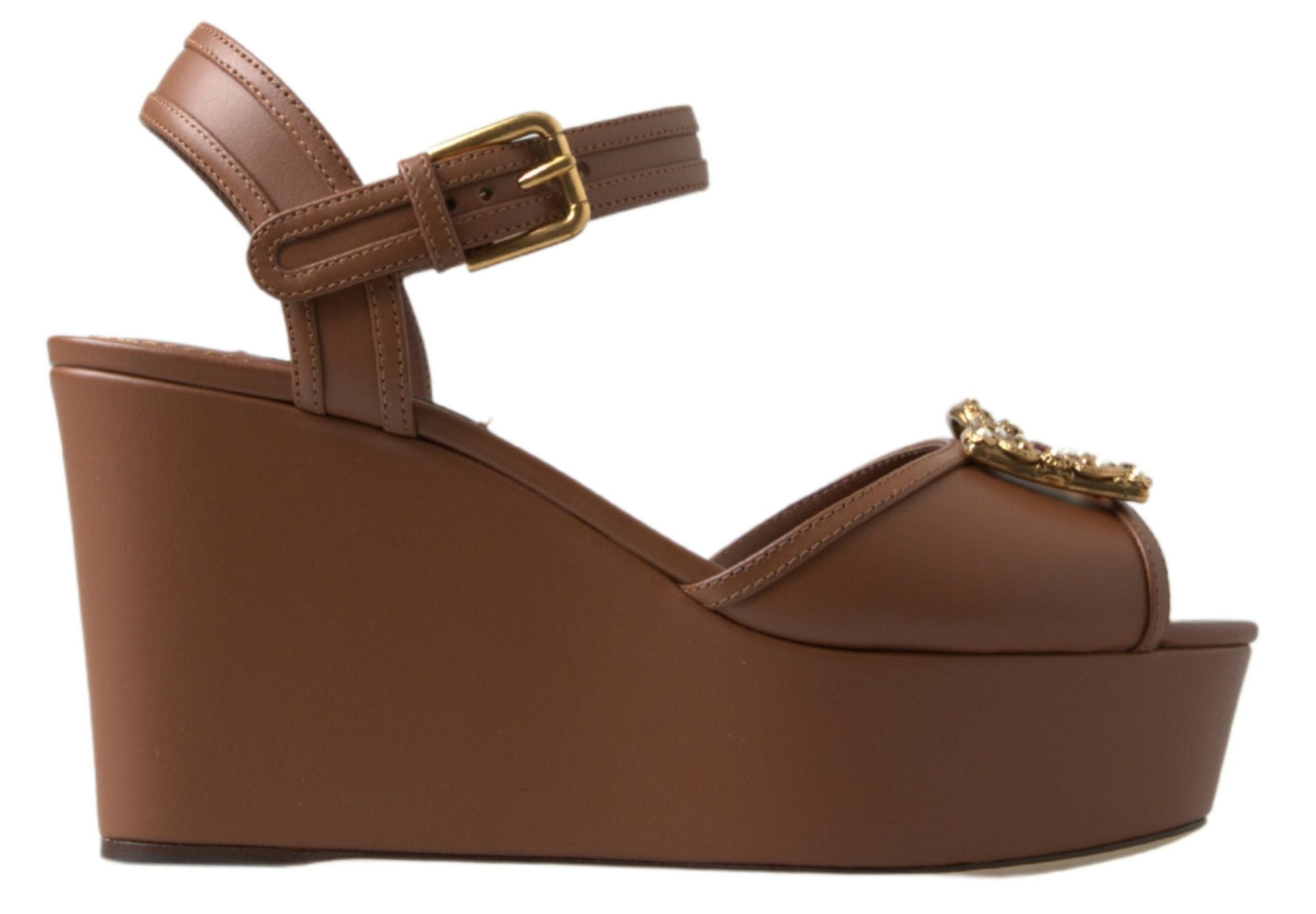 Dolce & Gabbana Brown Leather AMORE Wedges Sandals Shoes - DEA STILOSA MILANO