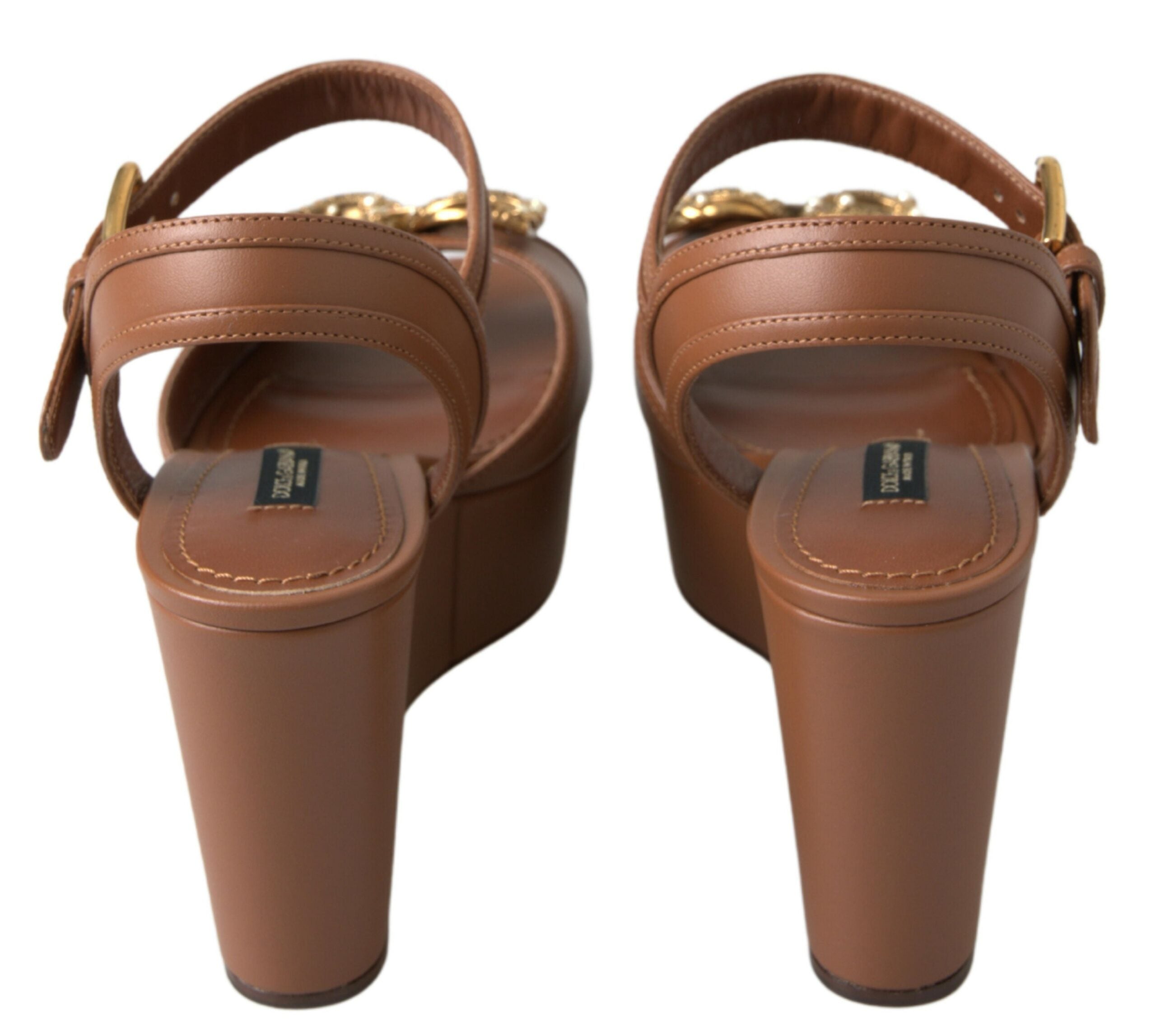 Dolce & Gabbana Brown Leather AMORE Wedges Sandals Shoes - DEA STILOSA MILANO