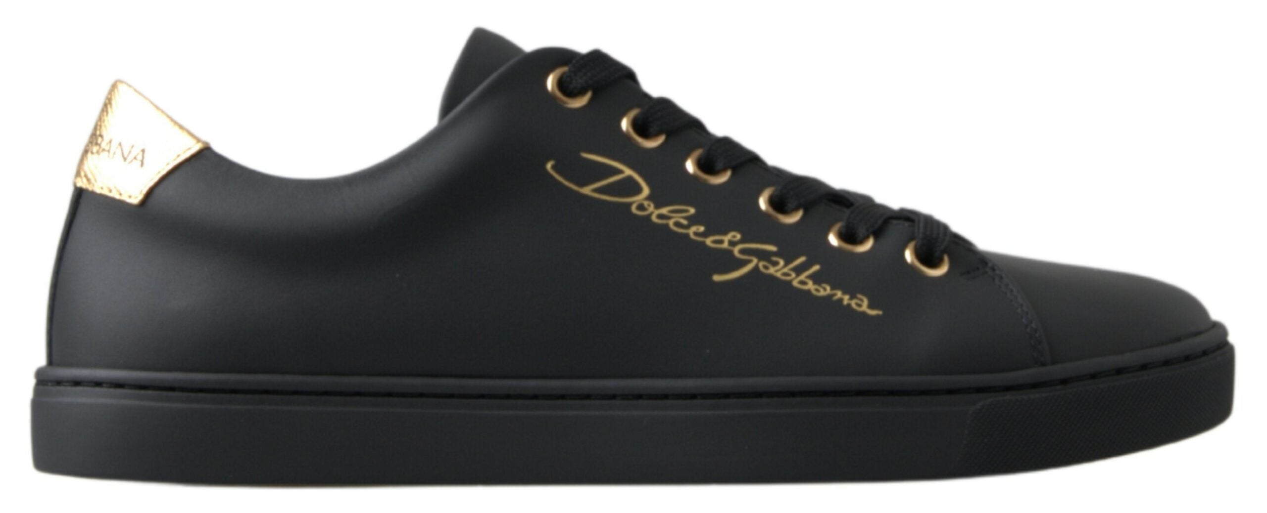 Dolce & Gabbana Black Gold Leather Classic Sneakers Shoes - DEA STILOSA MILANO