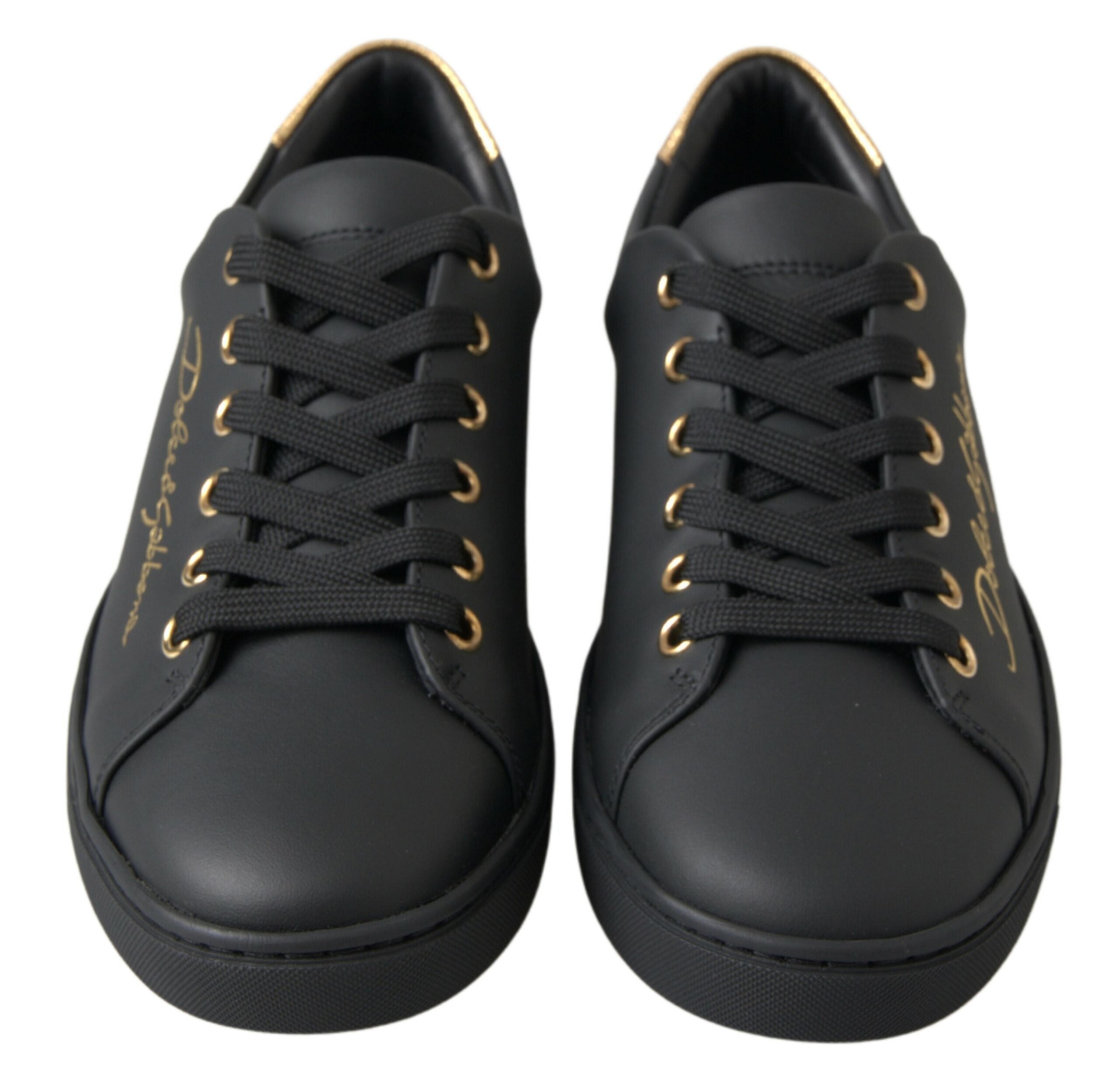 Dolce & Gabbana Black Gold Leather Classic Sneakers Shoes - DEA STILOSA MILANO