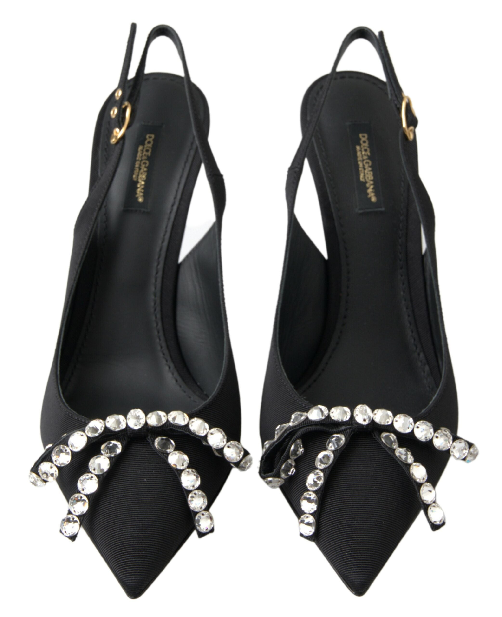 Dolce & Gabbana Black Crystal Embellished Slingback Heel Shoes - DEA STILOSA MILANO