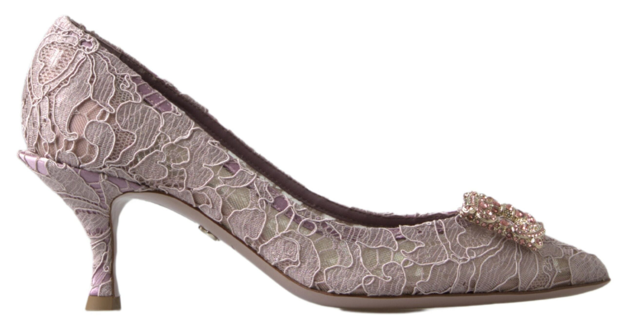 Dolce & Gabbana Pink Floral Lace DG Crystal Pumps Shoes - DEA STILOSA MILANO