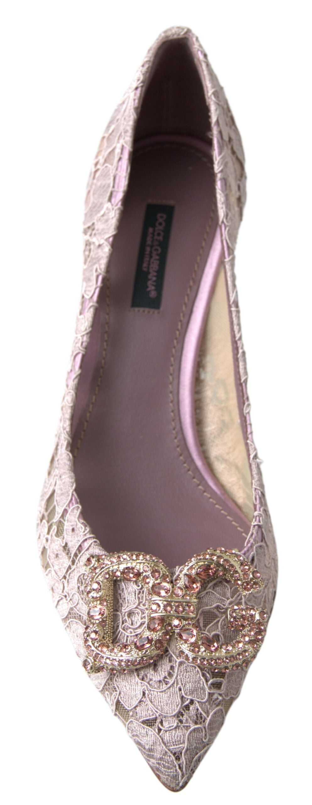 Dolce & Gabbana Pink Floral Lace DG Crystal Pumps Shoes - DEA STILOSA MILANO