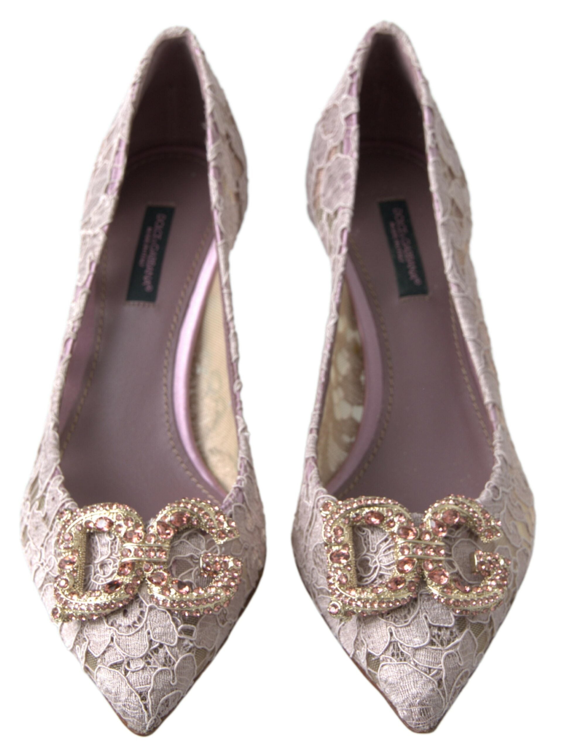 Dolce & Gabbana Pink Floral Lace DG Crystal Pumps Shoes - DEA STILOSA MILANO