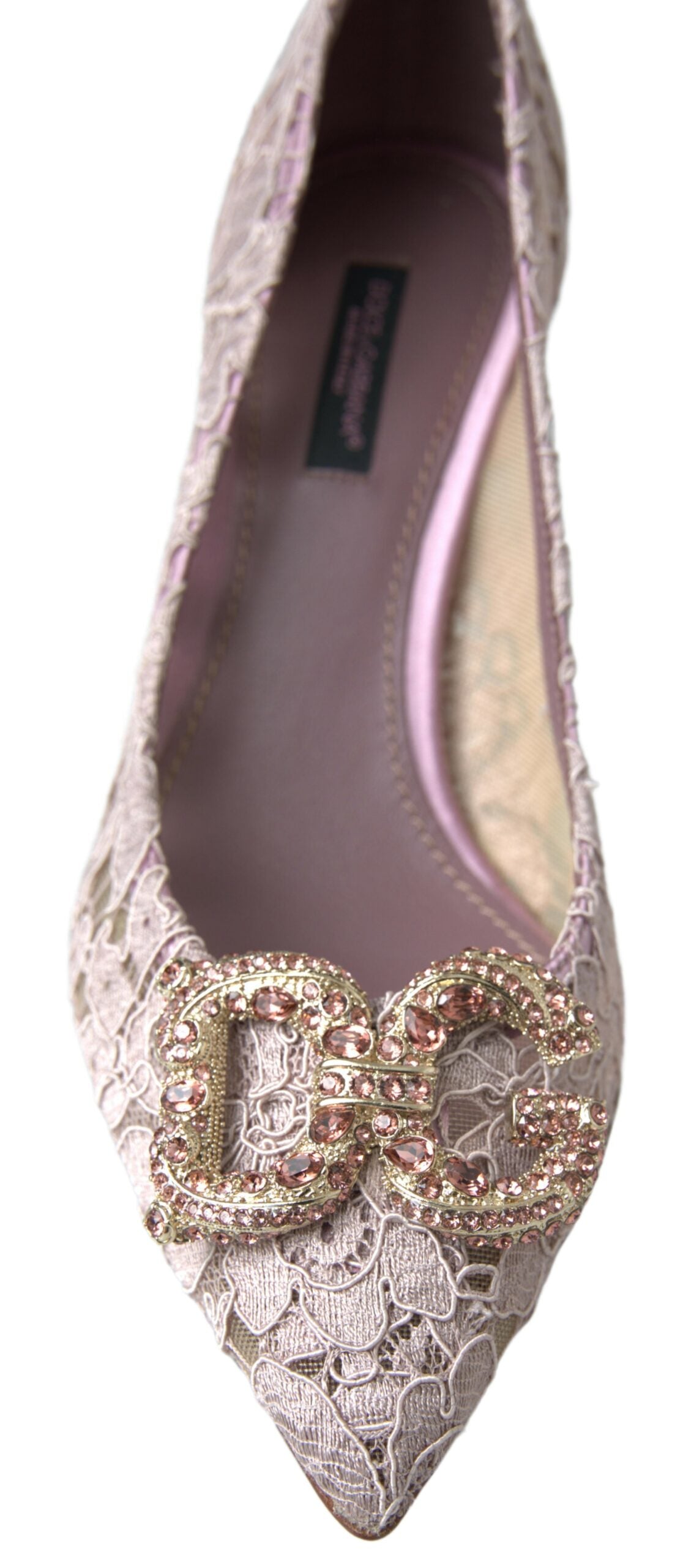 Dolce & Gabbana Pink Floral Lace DG Crystal Pumps Shoes - DEA STILOSA MILANO
