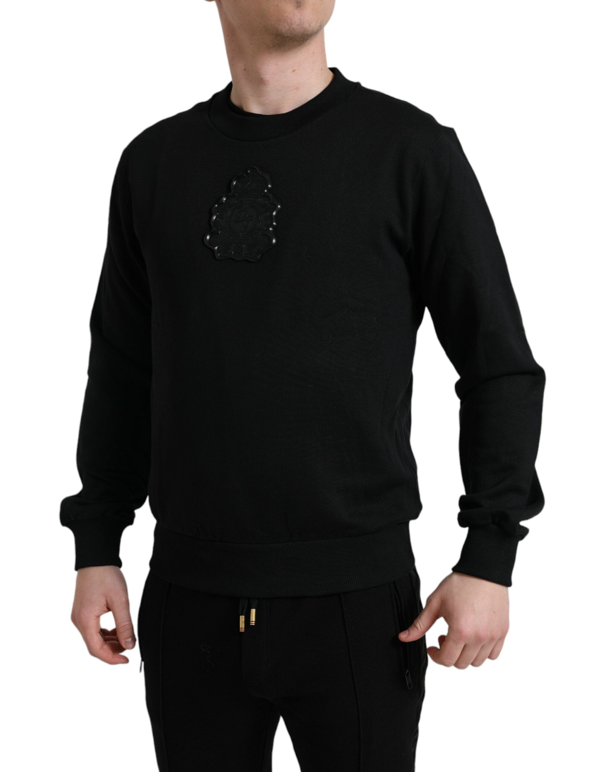 Dolce & Gabbana Black Cotton Round Neck Pullover Logo Sweater - DEA STILOSA MILANO
