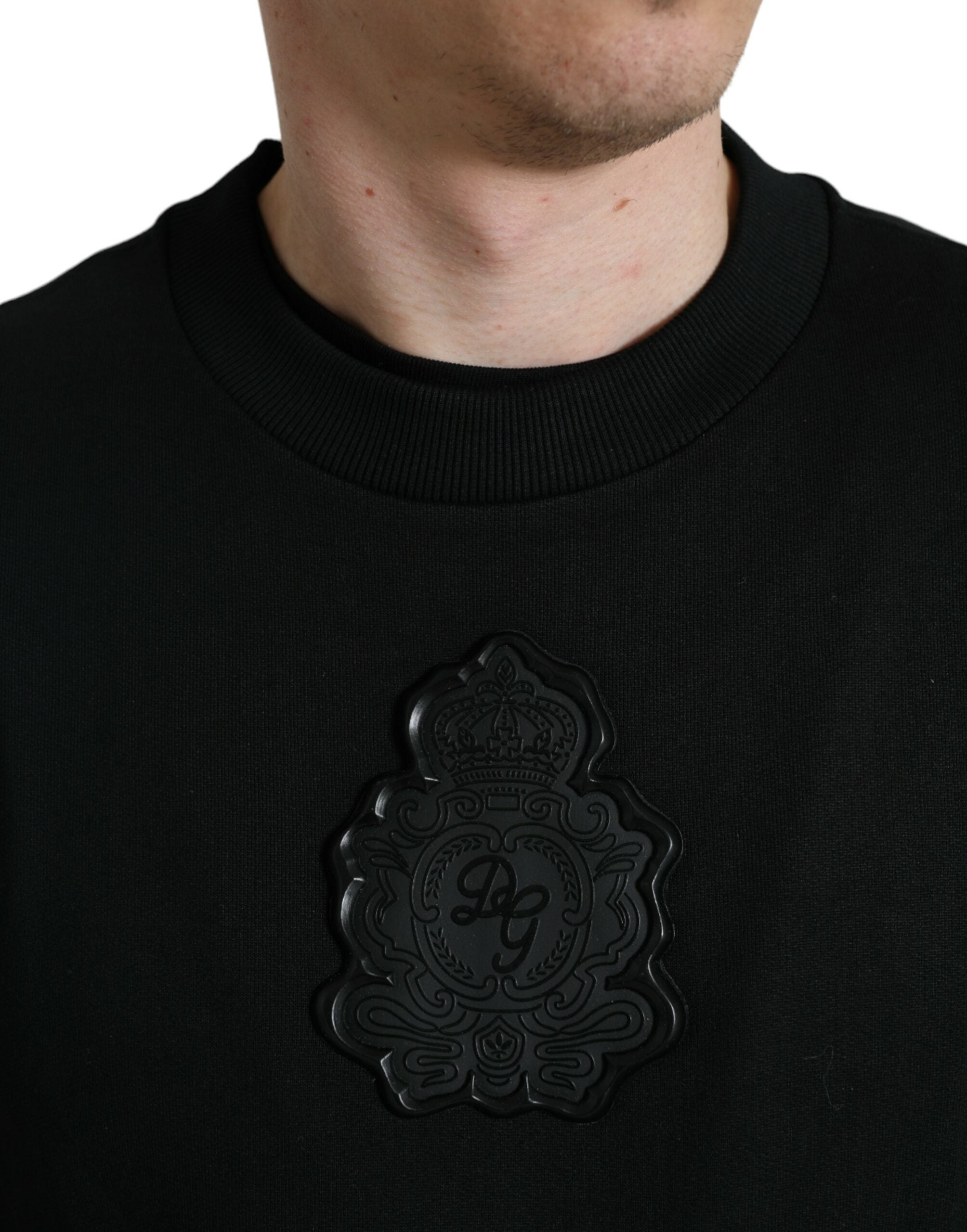 Dolce & Gabbana Black Cotton Round Neck Pullover Logo Sweater - DEA STILOSA MILANO